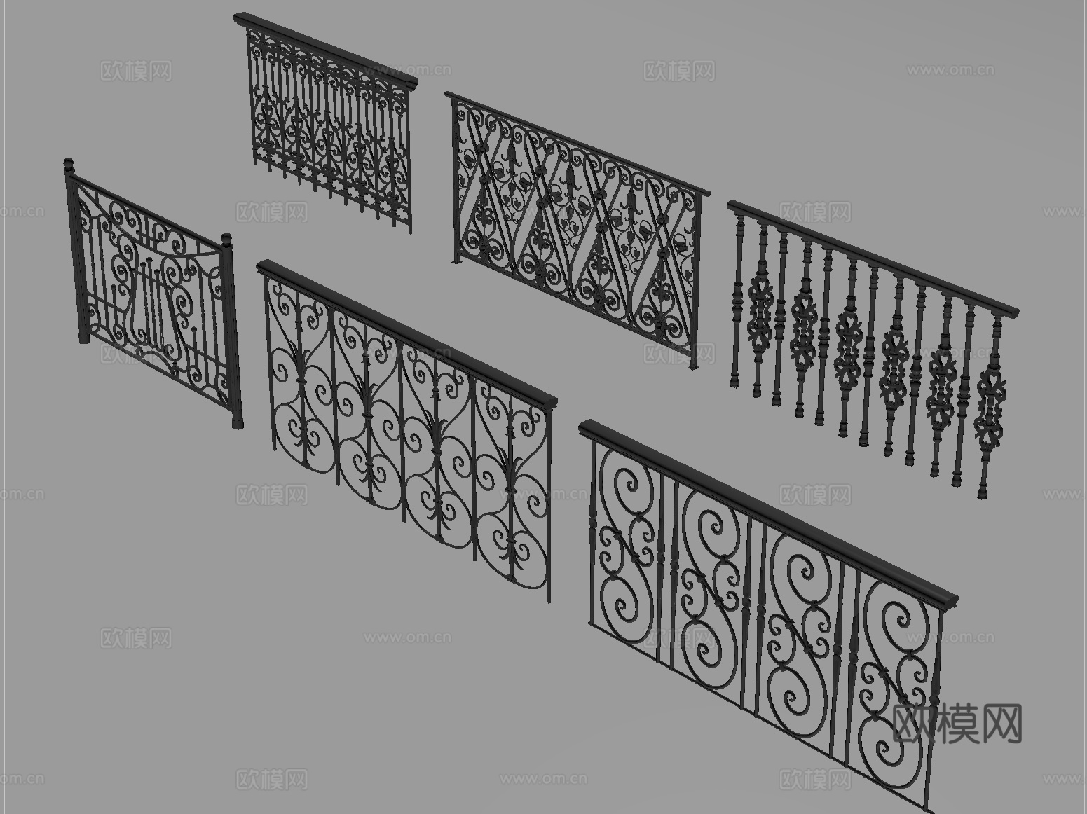 欧式围栏护栏 铁艺栏杆 扶手su模型
