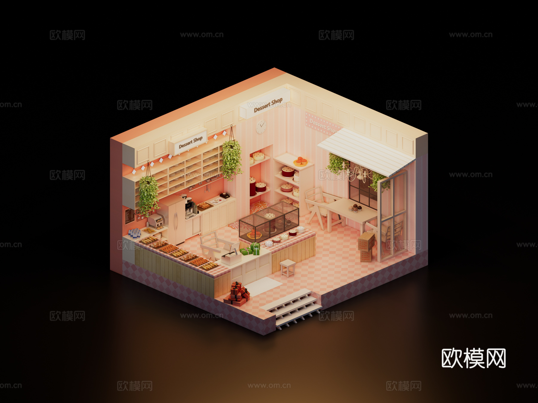 卡通风面包店su模型