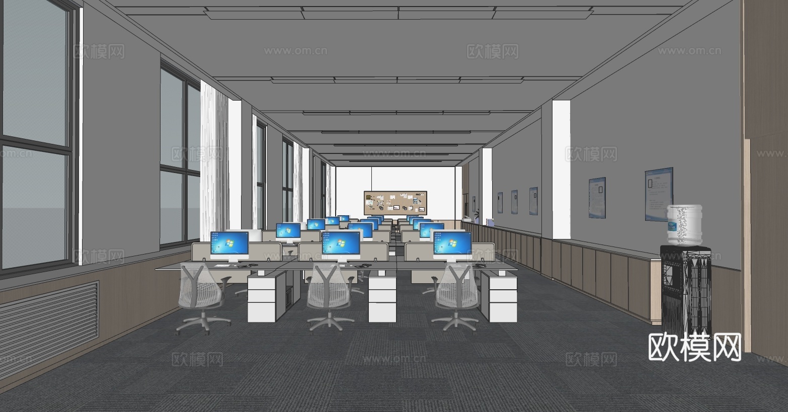 现代办公室_办公区_工作室_多人办公室su模型