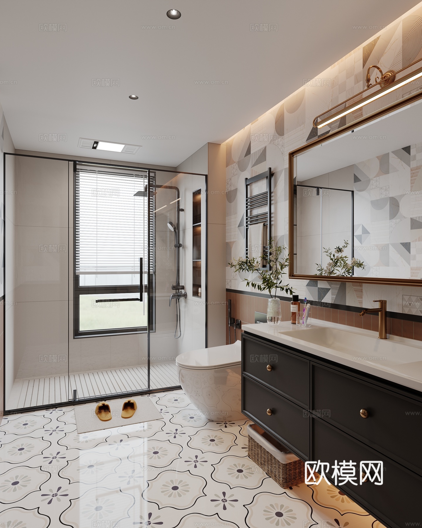 中古卫生间 马桶 花洒 洗手台 镜柜su模型