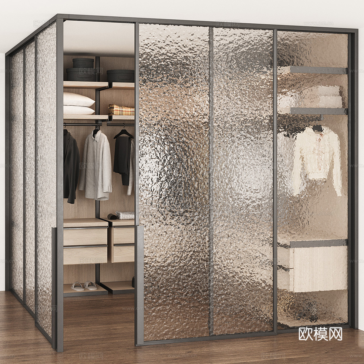 现代意式转角衣柜 衣帽间3d模型下载（渲染图2）