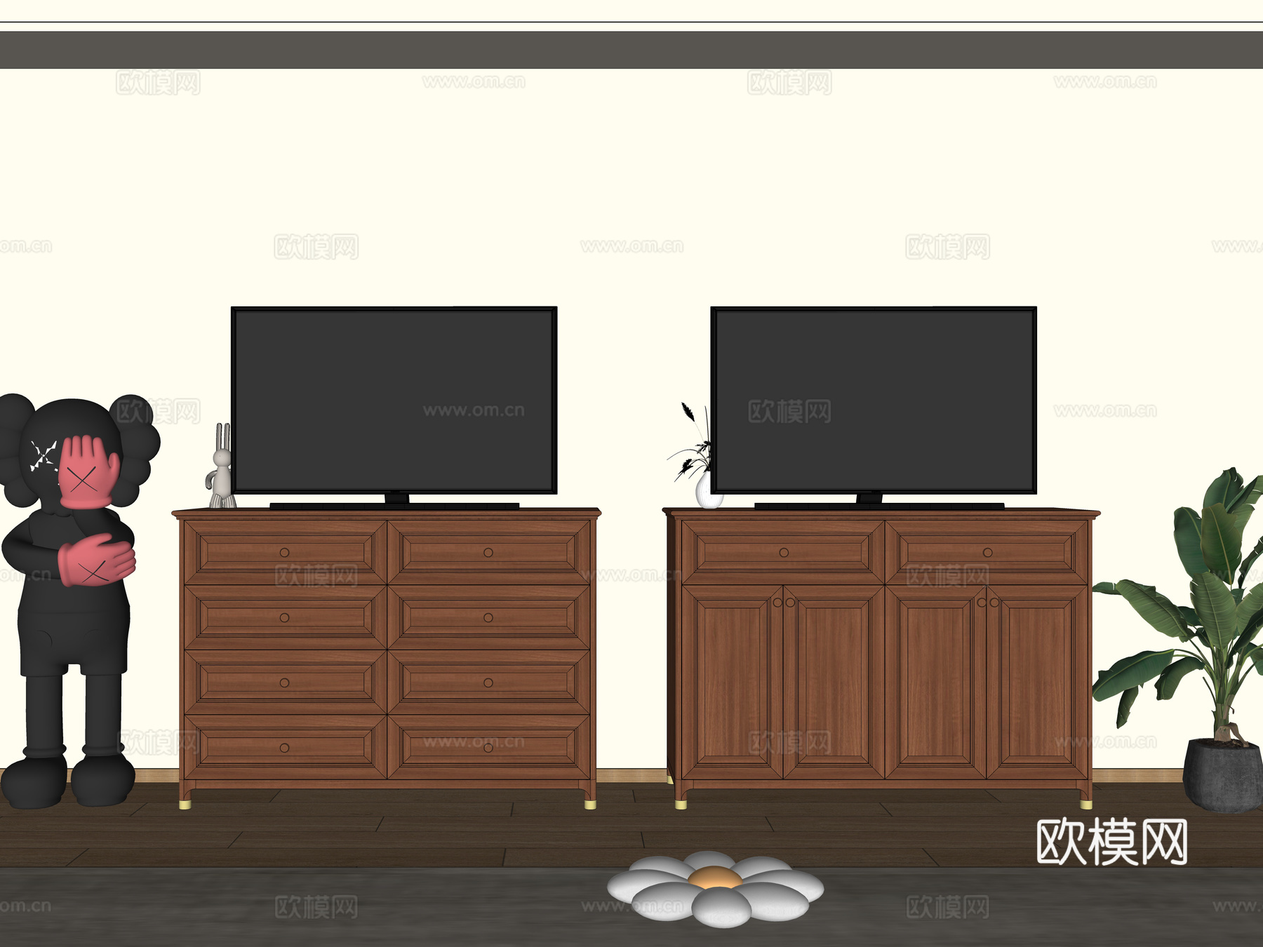 中古风客厅电视柜 地柜式 斗柜 木材 矮柜 装饰柜su模型