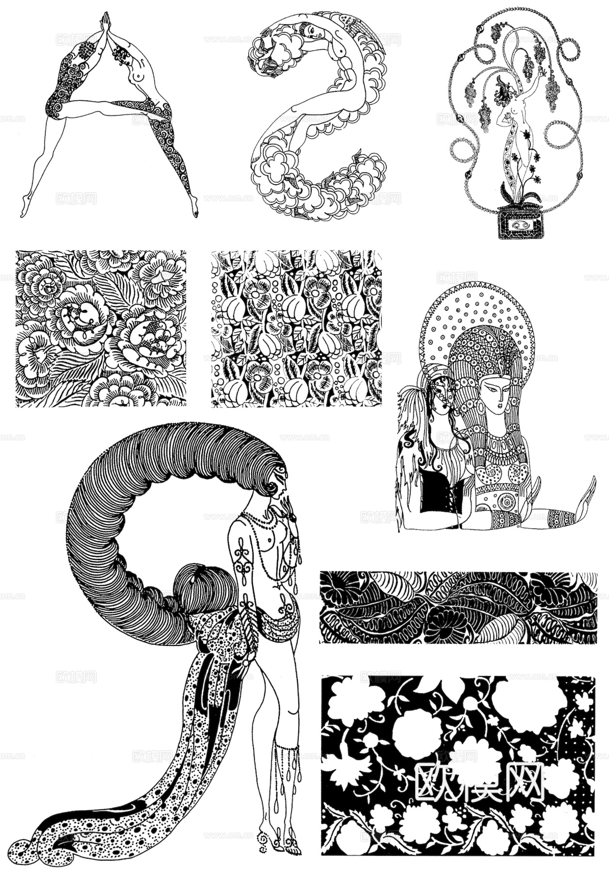 黑白凹凸 高光遮罩 通道 花纹纹理 装饰线条 纹理 墙绘图案下载