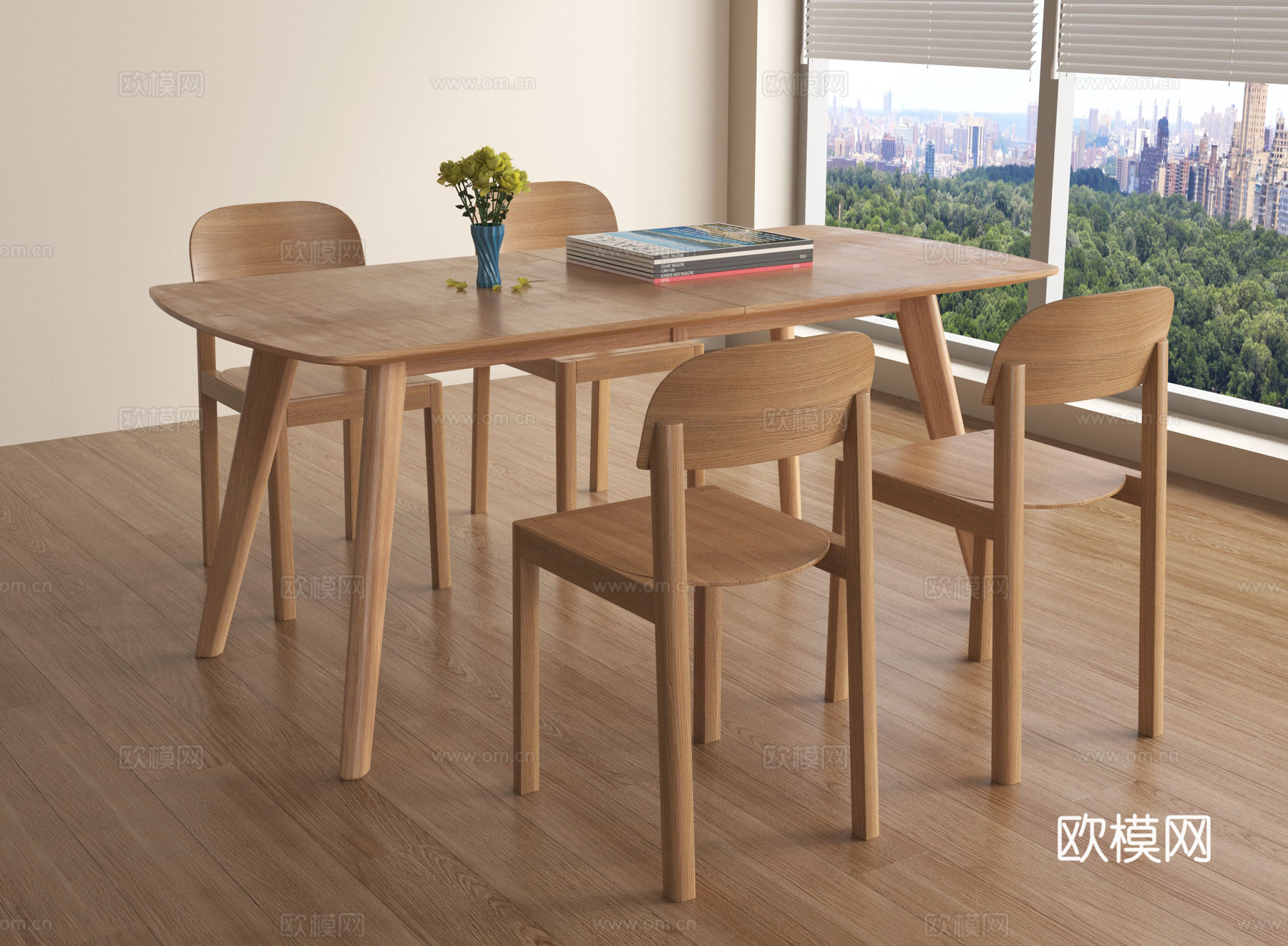现代餐桌椅 实木餐桌椅su模型