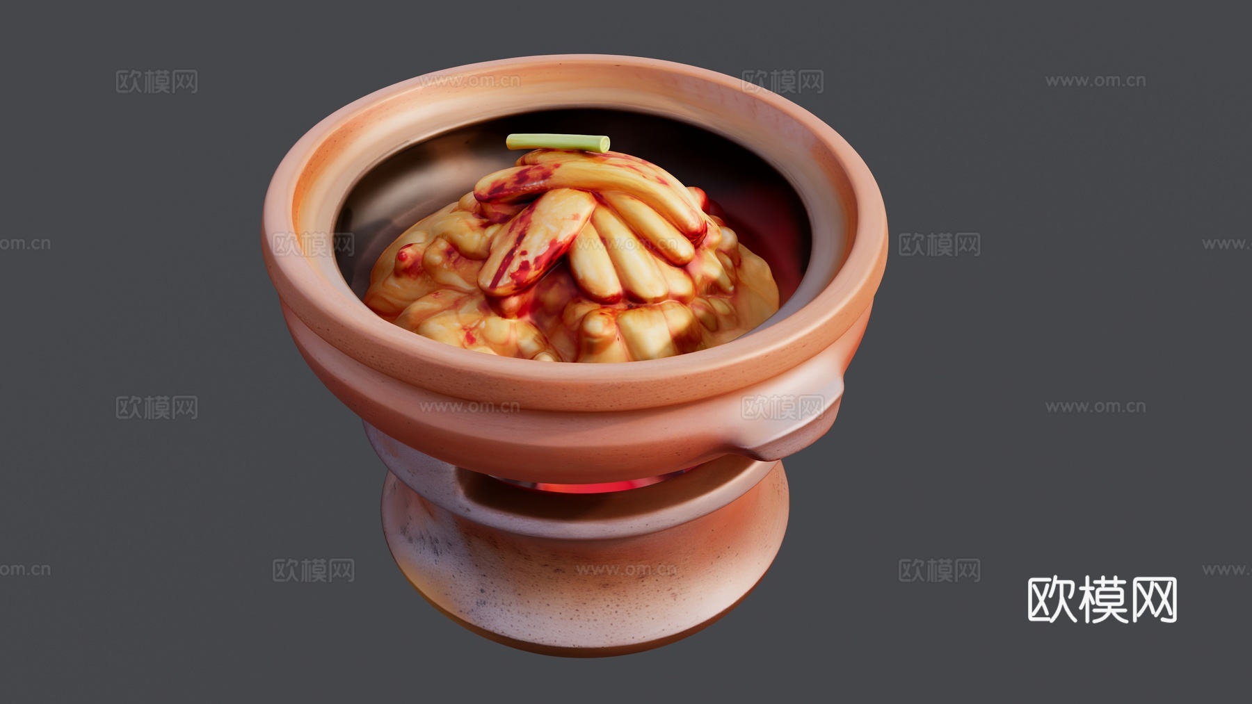 棕色砂锅酥肉su模型