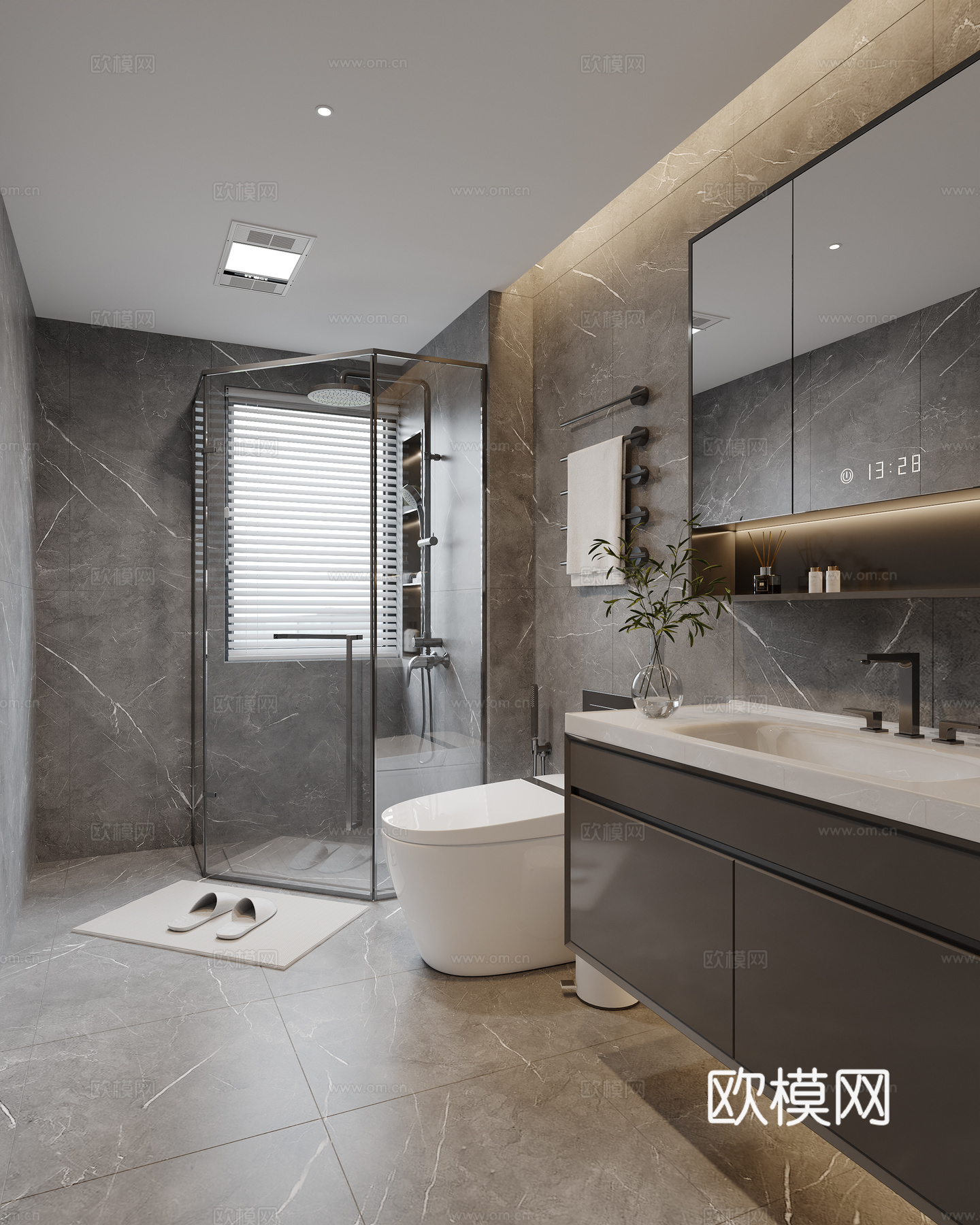 现代卫生间 马桶 花洒 洗手台 镜柜su模型