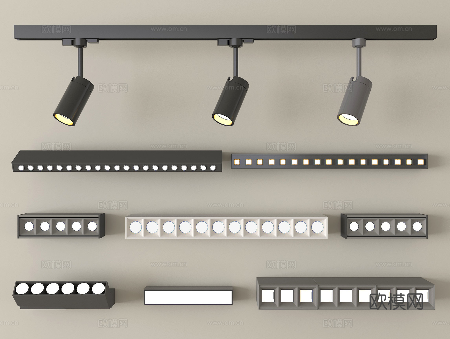 现代筒灯射灯 轨道式射灯su模型