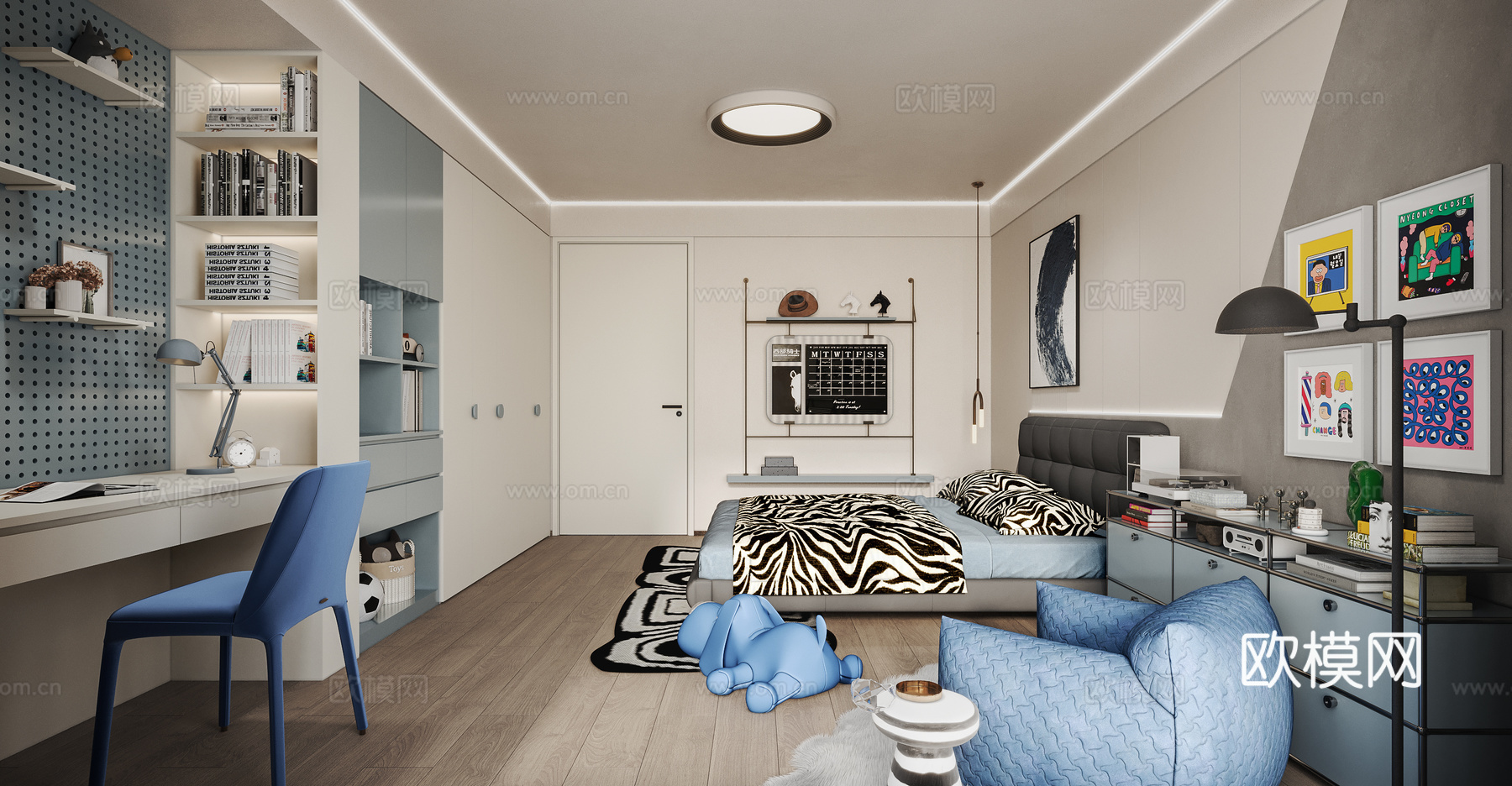 现代科技风儿童房儿子房su模型