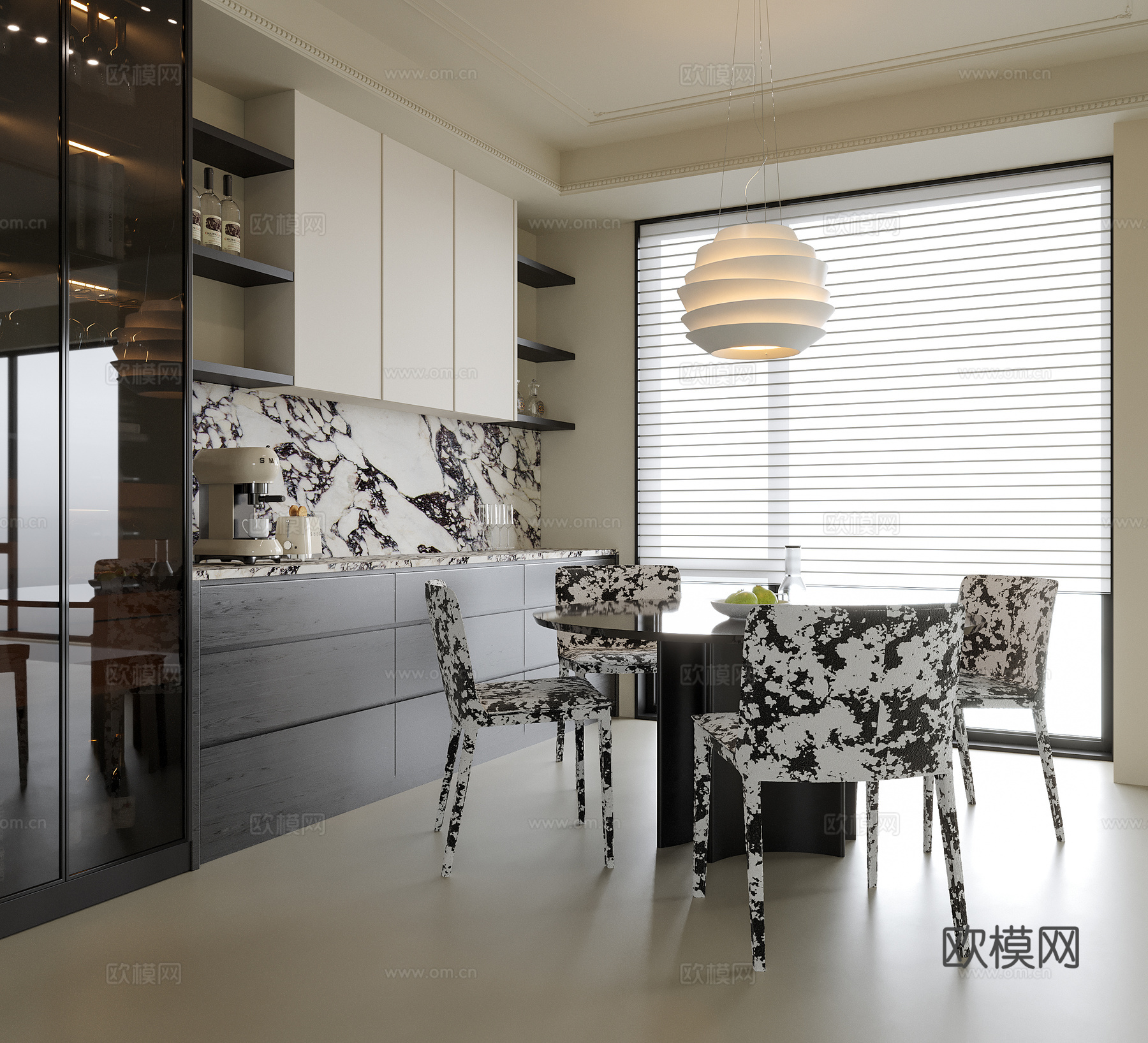 现代餐厅 餐边柜 餐桌椅 餐厅吊灯su模型