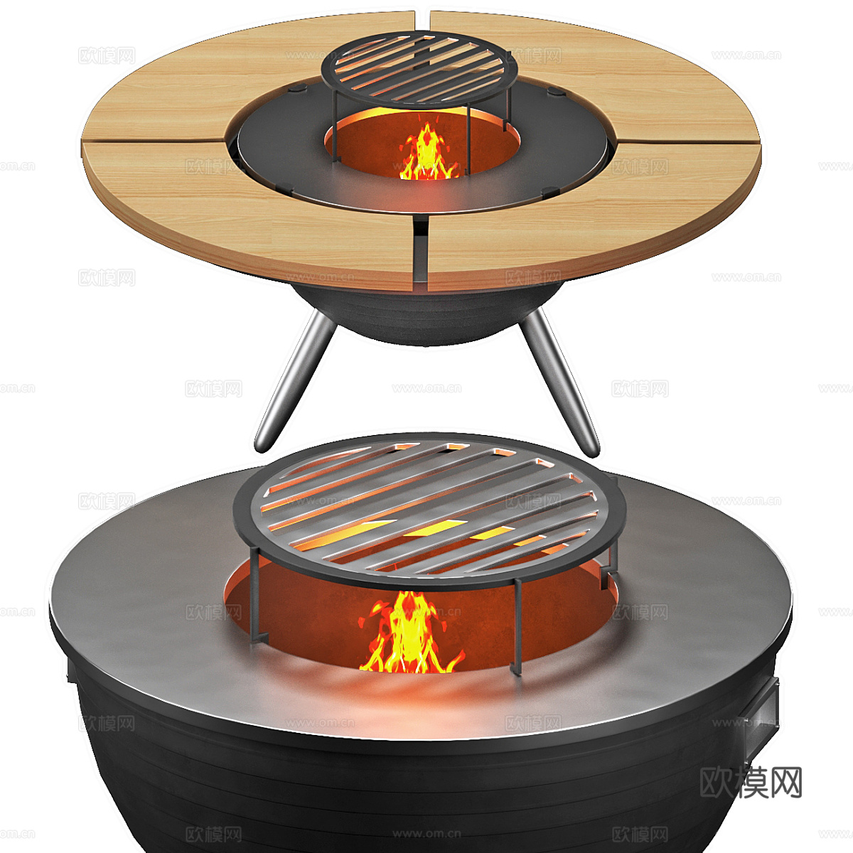 现代 AHOS 不锈钢木质烤架桌支架3d模型下载（渲染图2）