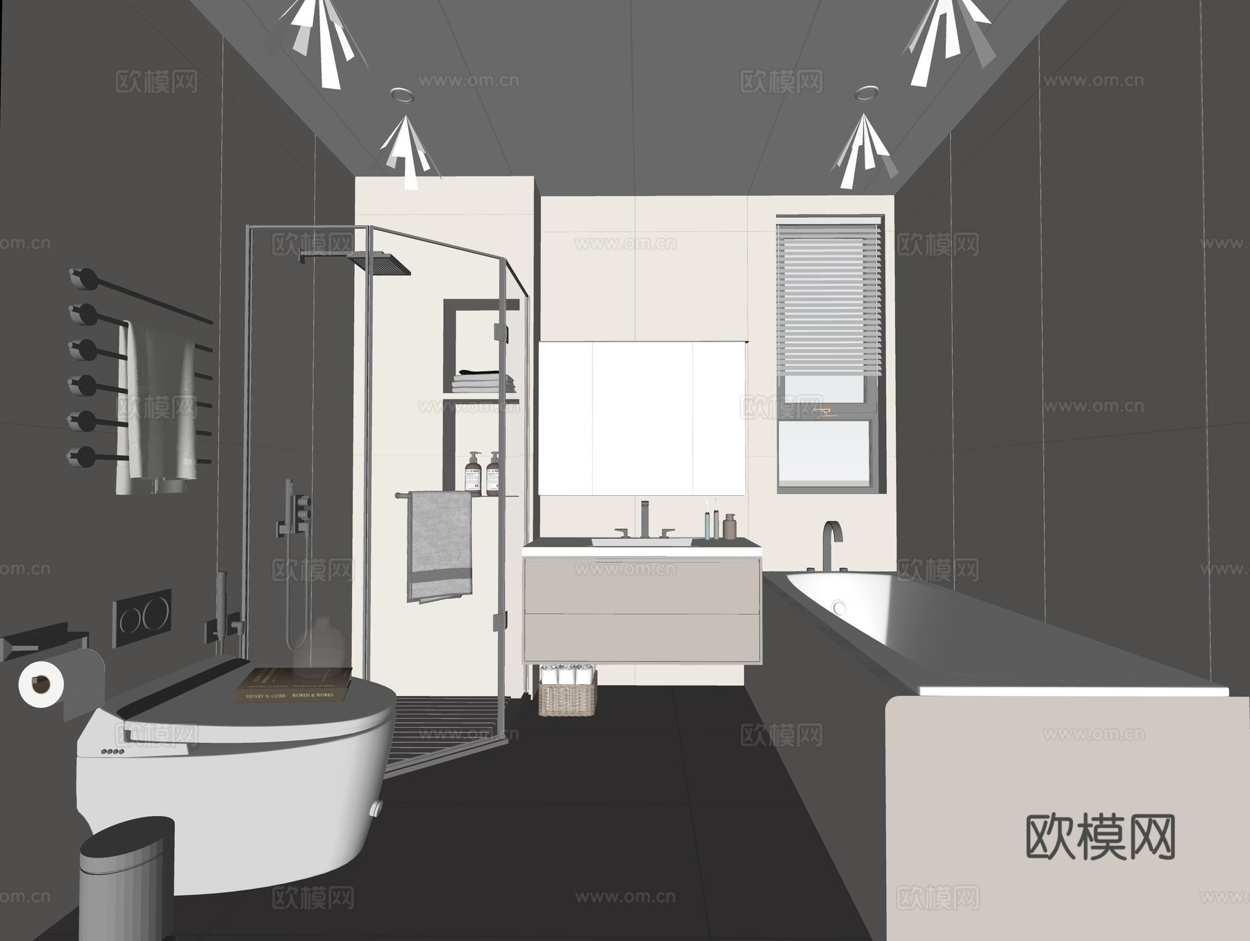 现代卫生间  淋裕  马桶su模型