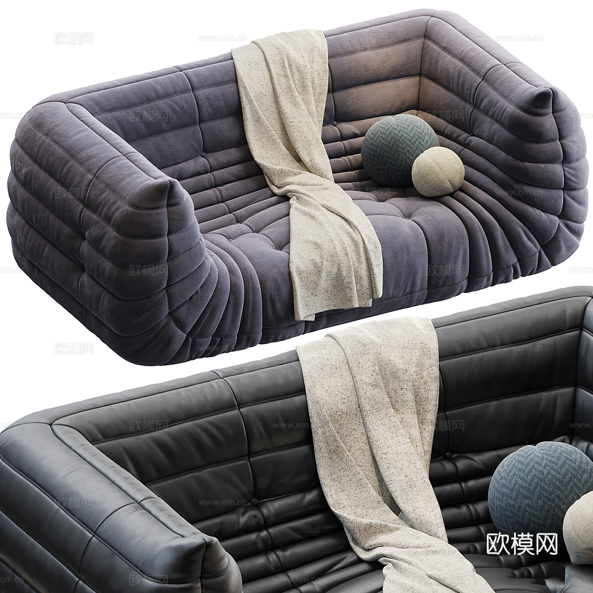 现代意式  Ligne Roset 布艺皮革休闲沙发3d模型下载（渲染图6）