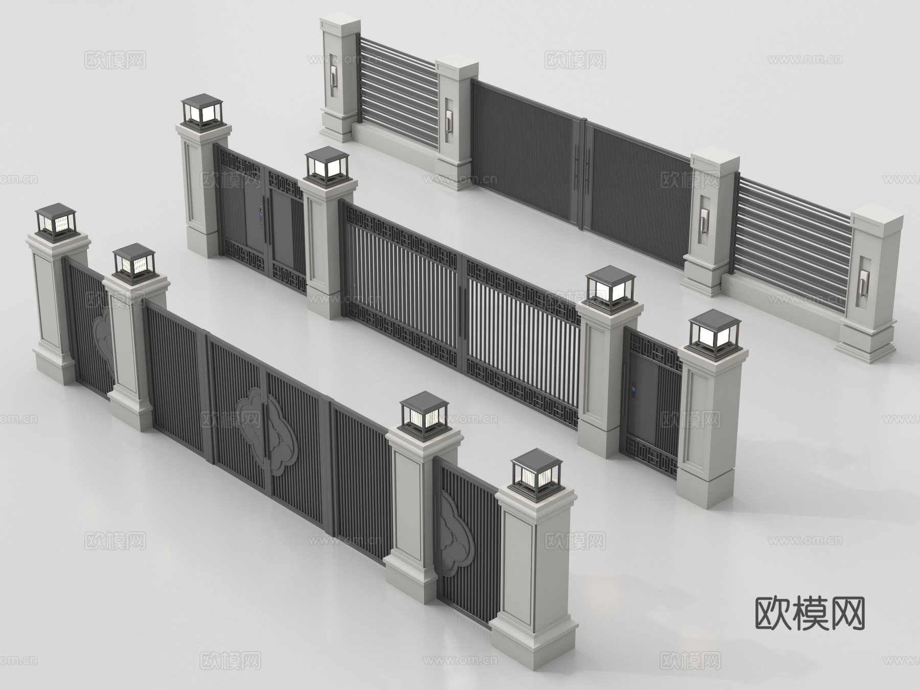 新中式庭院门 围墙 别墅大门 别墅庭院门 庭院铁门su模型