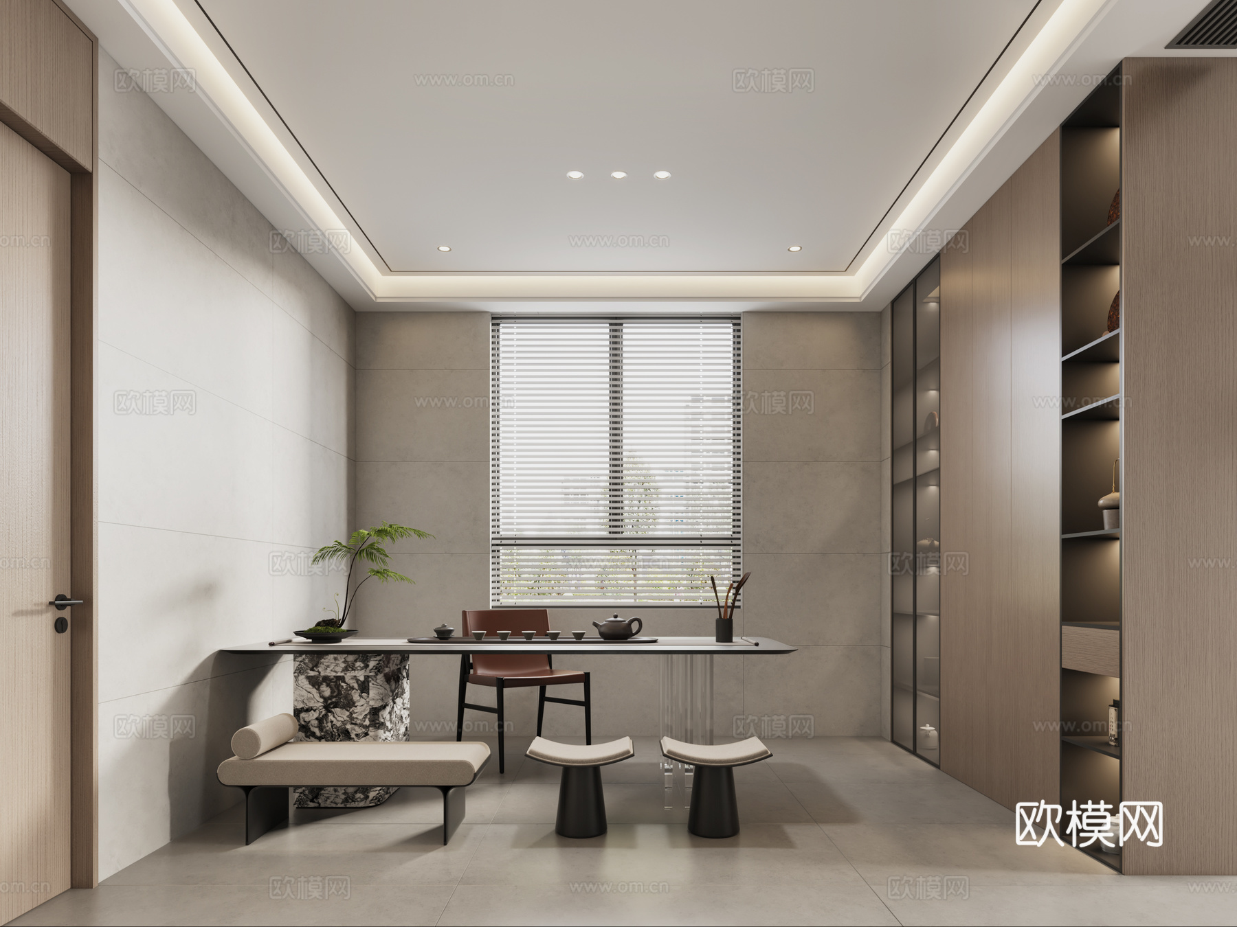 意式董事长办公室 意式总经理办公室  意式茶桌 意式办公桌3d模型下载（渲染图3）