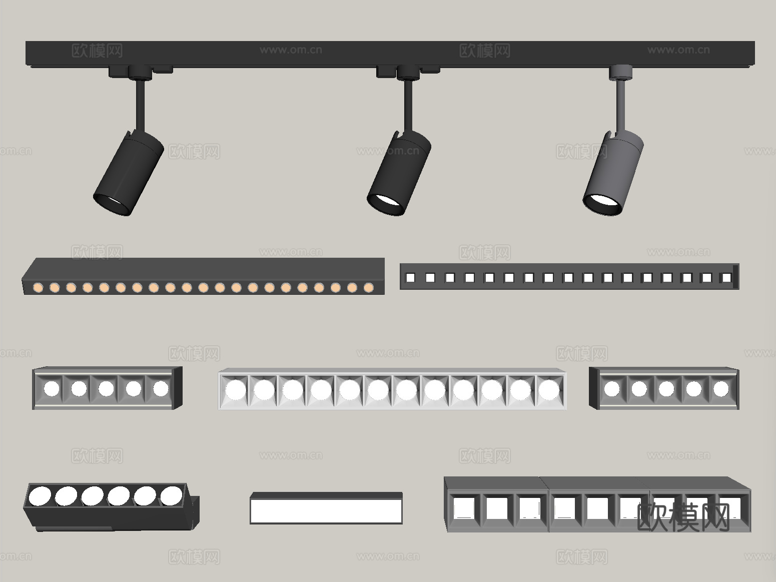 现代筒灯射灯 轨道式射灯su模型