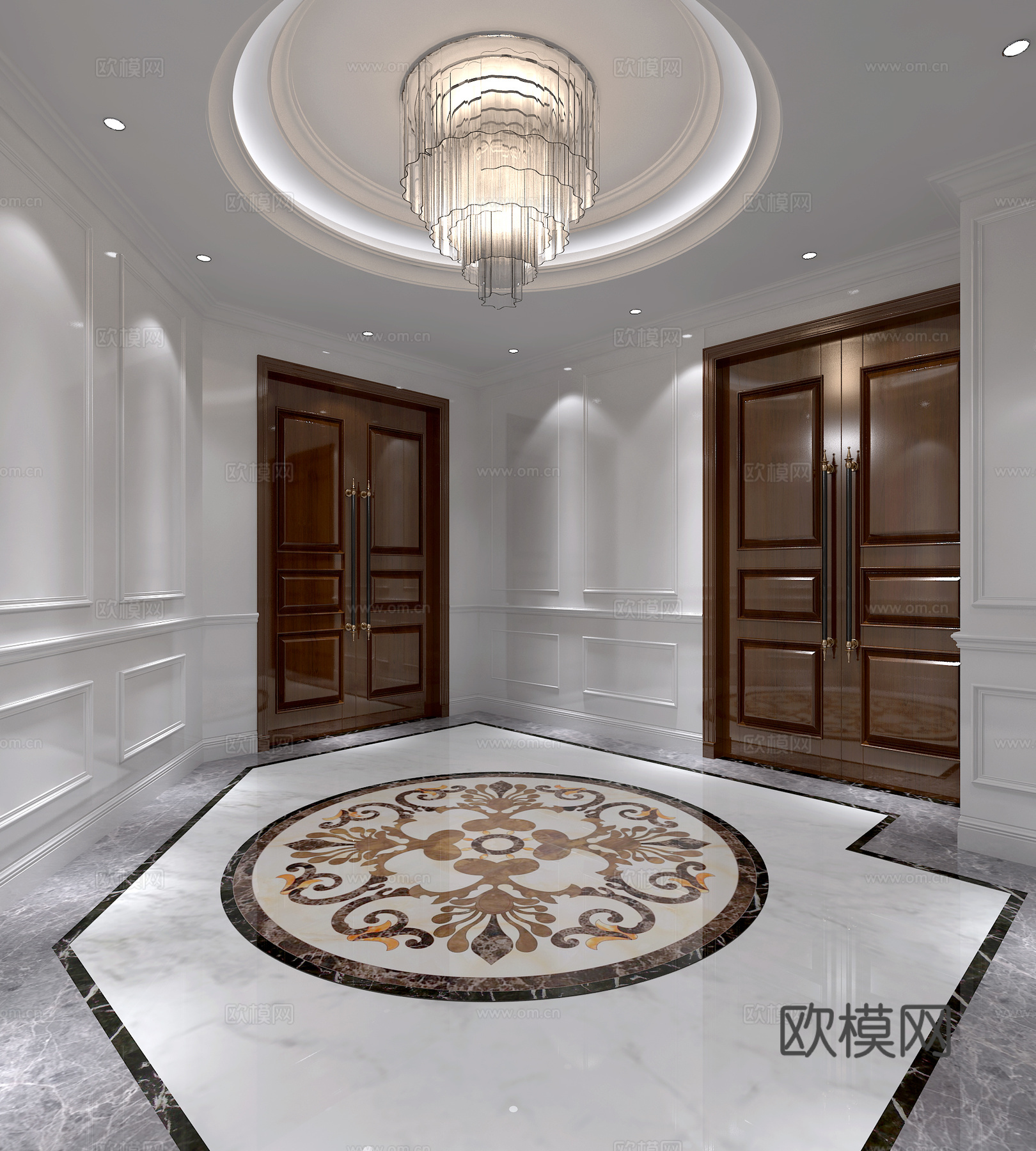 简欧欧式门厅水晶灯 挂板3d模型