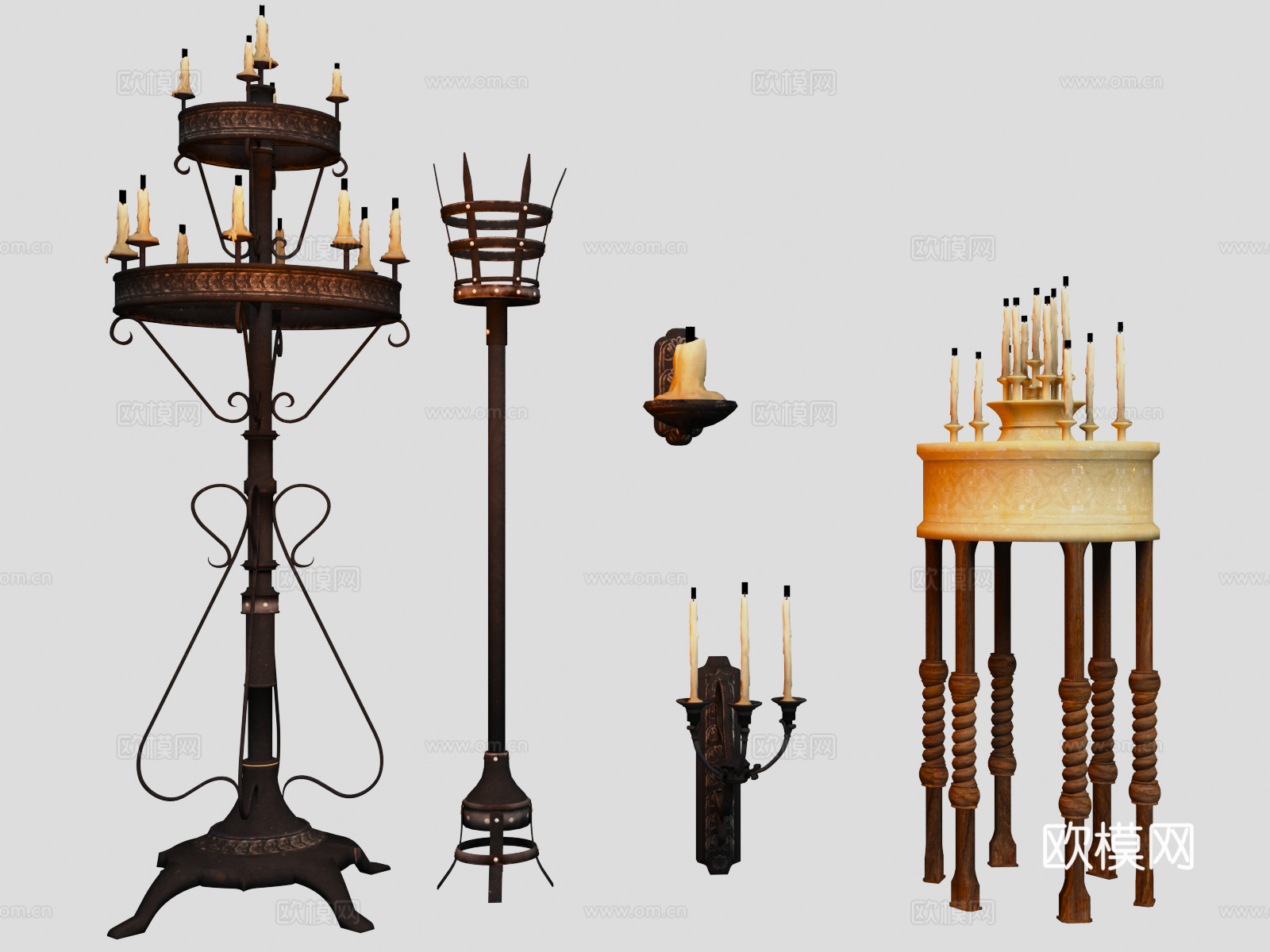 中世纪奇幻风格 古代寺庙 火 火把 蜡烛  中世纪烛台3d模型下载