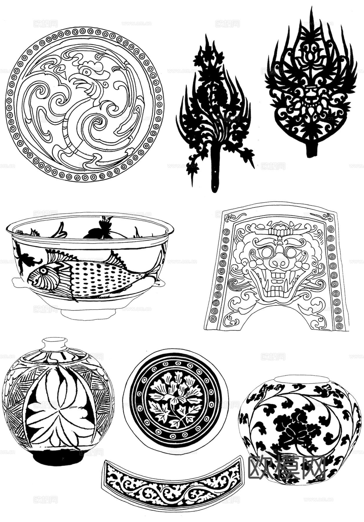 黑白凹凸 高光遮罩 通道 花纹纹理 装饰线条 纹理 墙绘图案下载