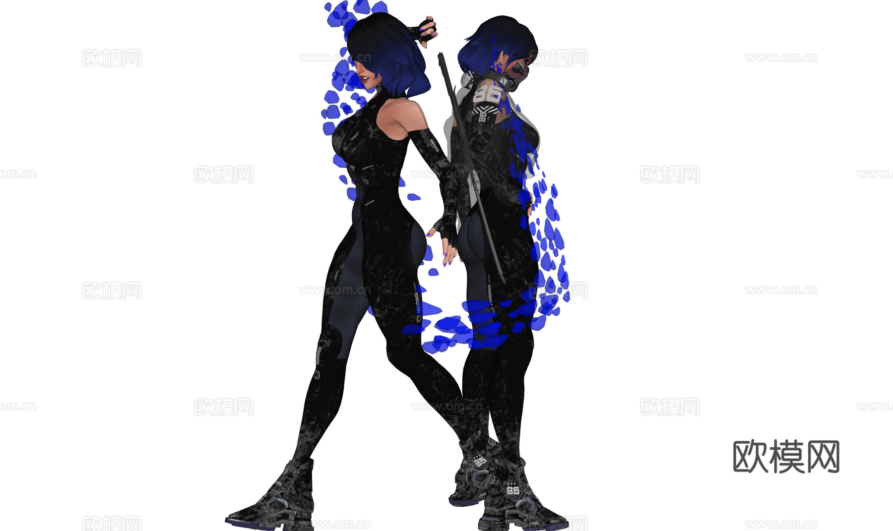 未来感女战士 游戏人物 虚拟人物 炫酷战士3d模型下载（渲染图3）