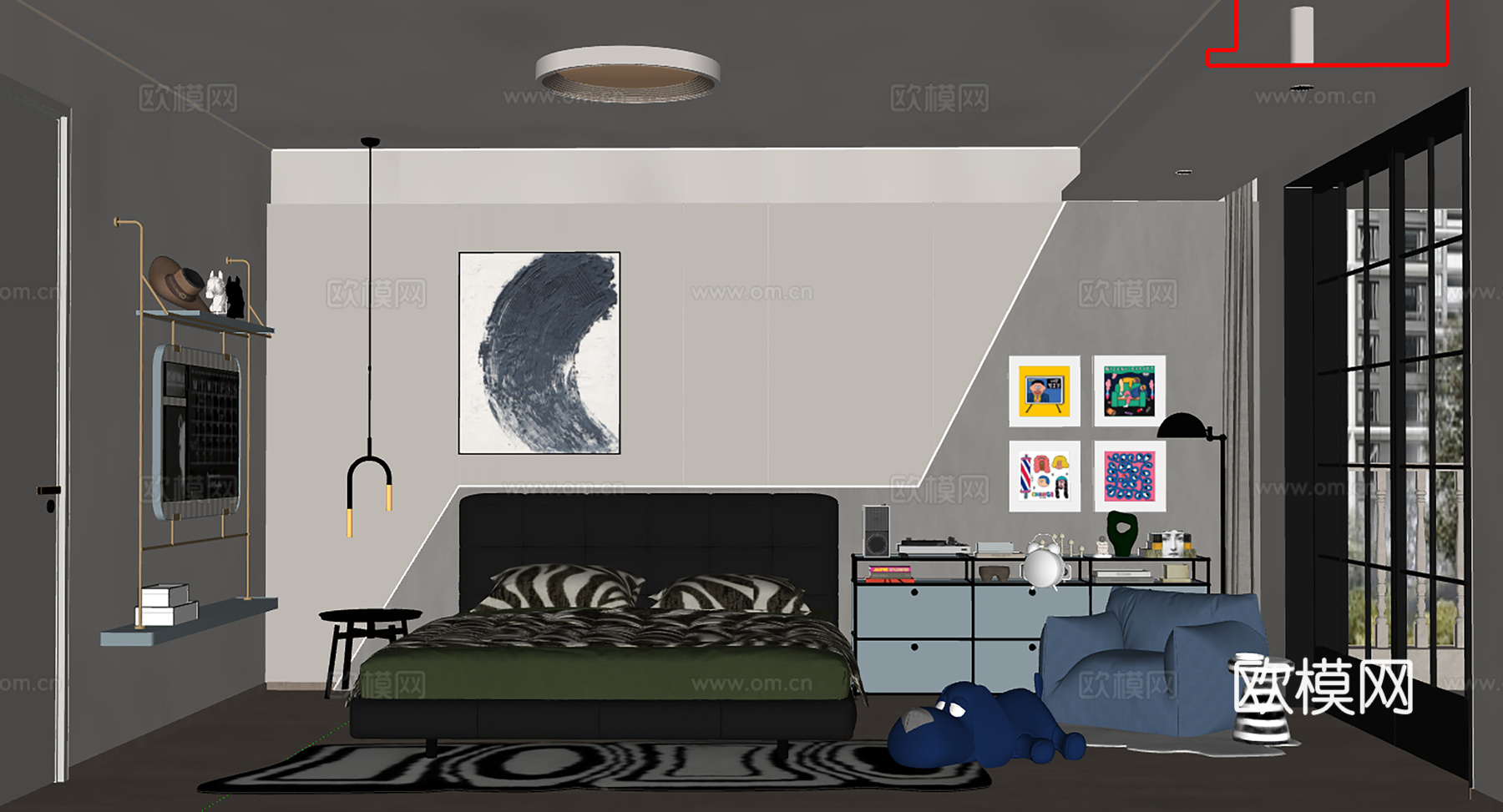 现代科技风儿童房儿子房su模型