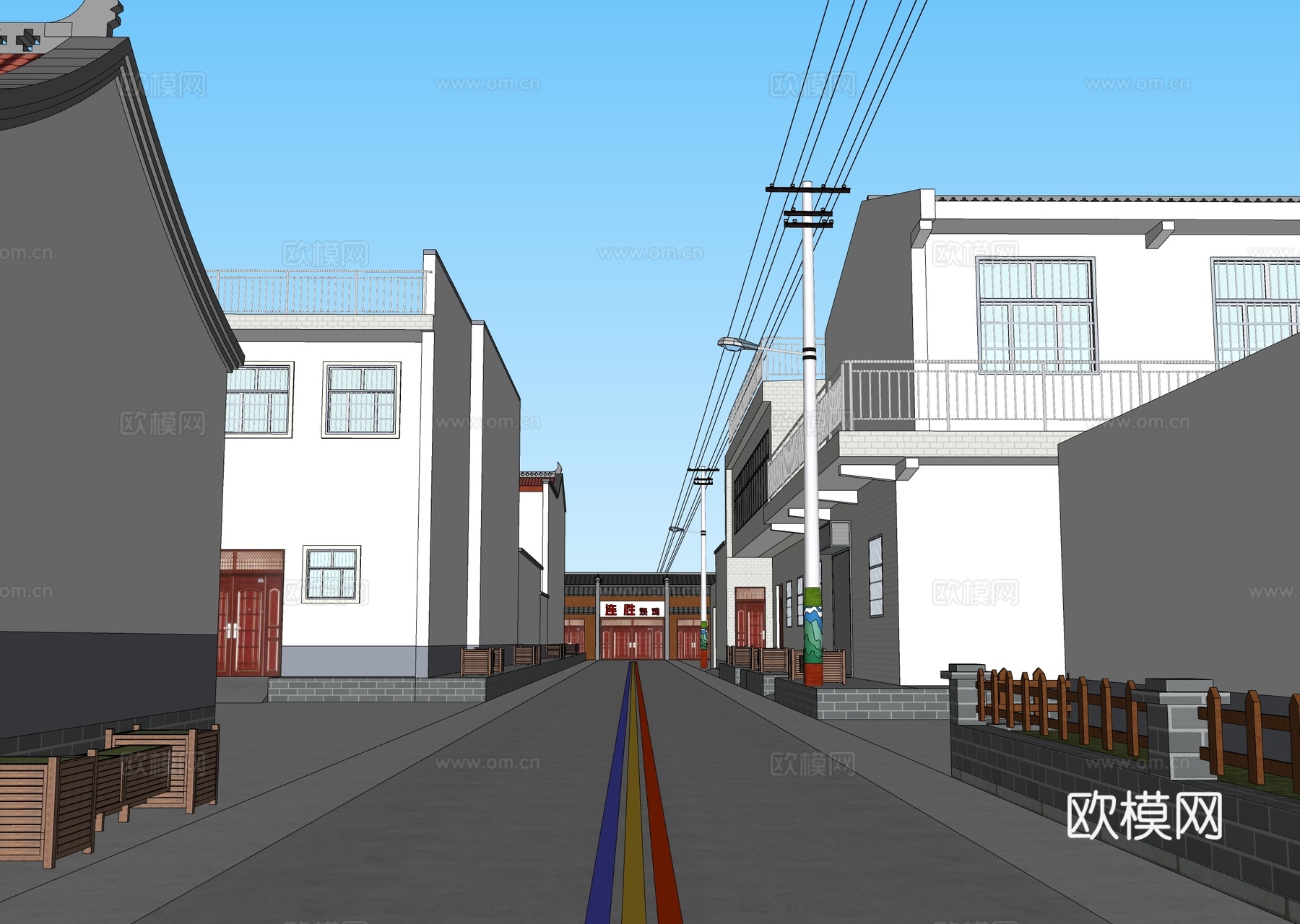 新中式美丽乡村街道 乡村自建房su模型