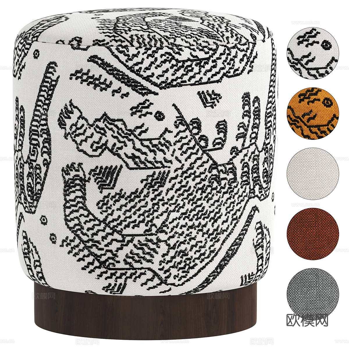 新中式布艺圆凳3d模型下载（渲染图1）