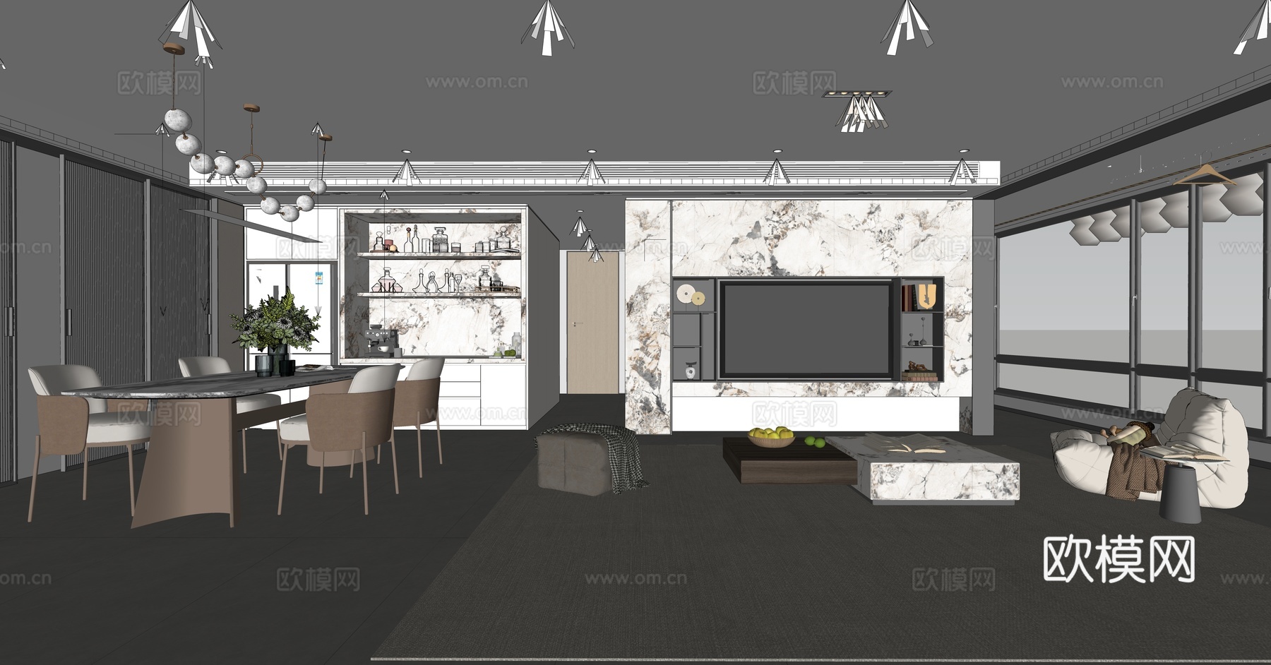 客餐厅  沙发  餐桌椅su模型