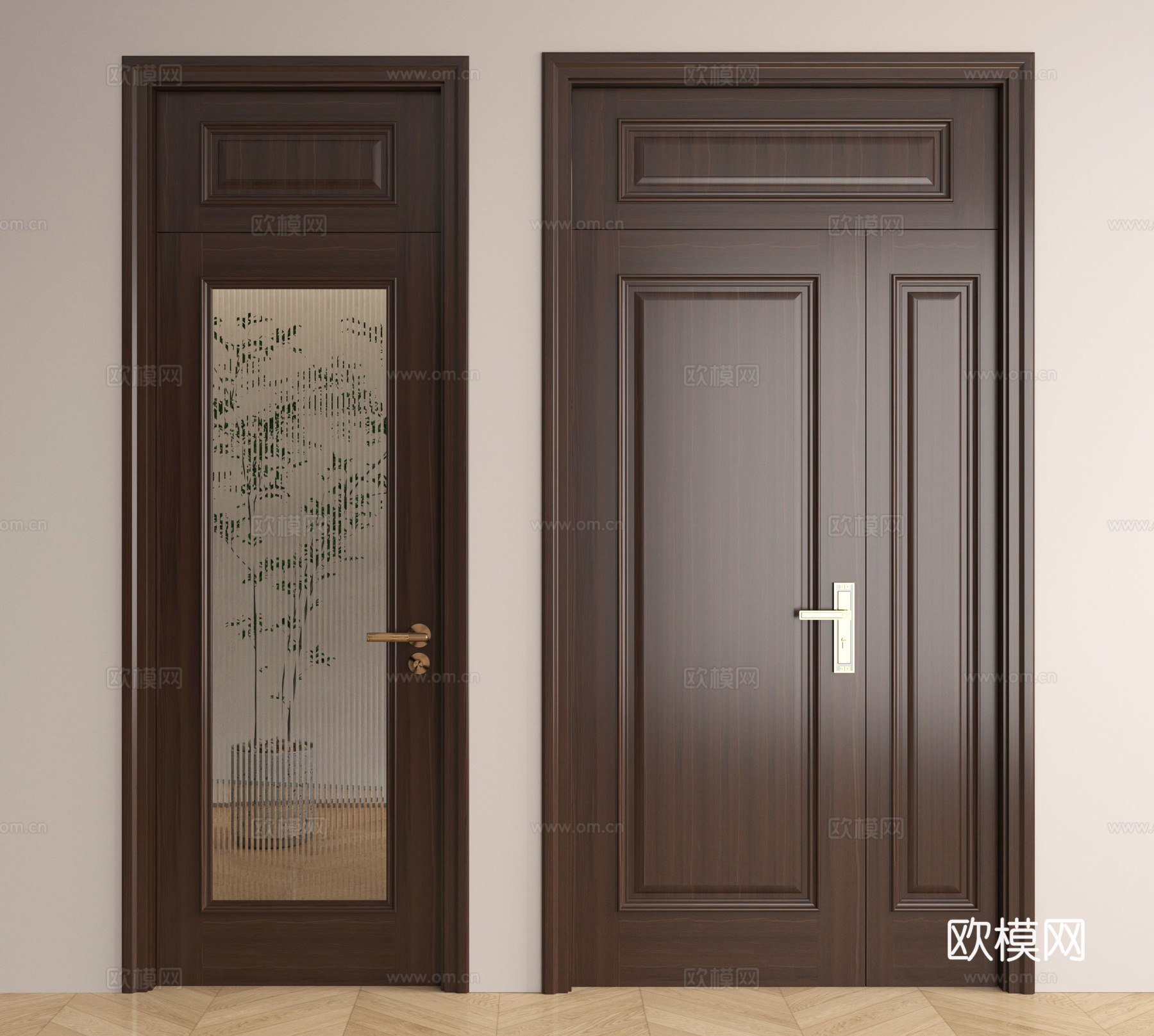 中式实木门 入户门 玻璃平开门 子母门 卧室门 厨卫门3d模型下载