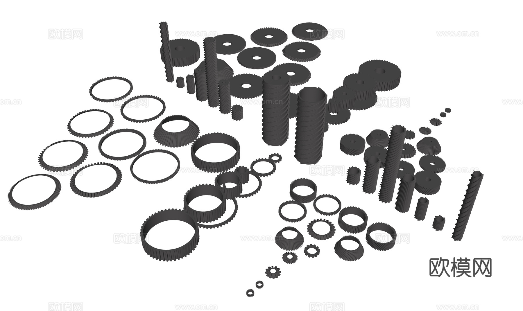 现代五金件 齿轮 金属零件 齿轮组和su模型