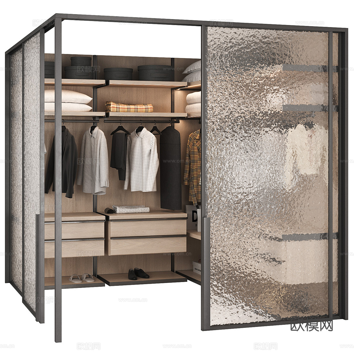 现代意式转角衣柜 衣帽间3d模型下载（渲染图1）