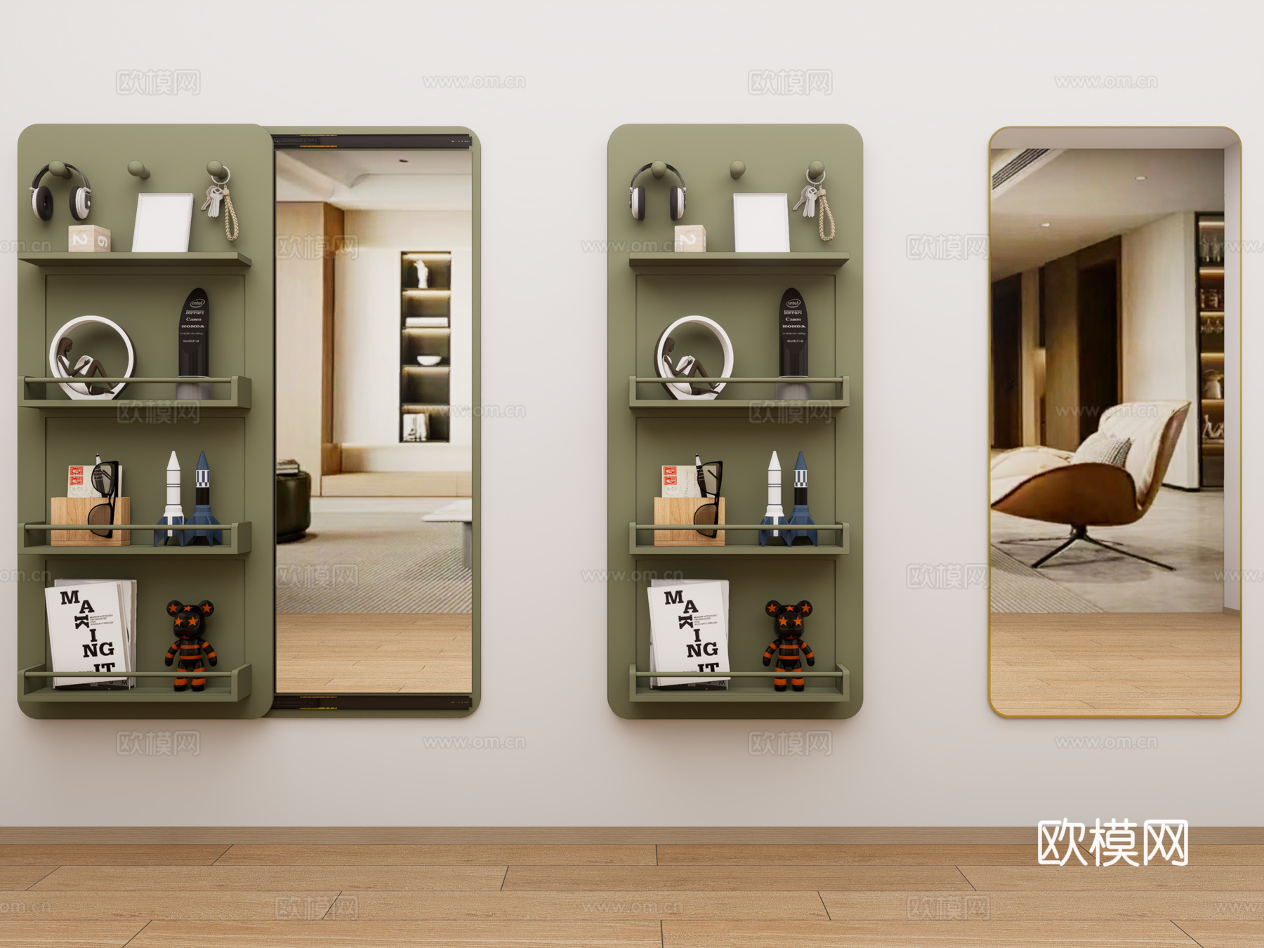 现代隐形全身镜 穿衣镜 落地穿衣镜 一体推拉全身镜su模型