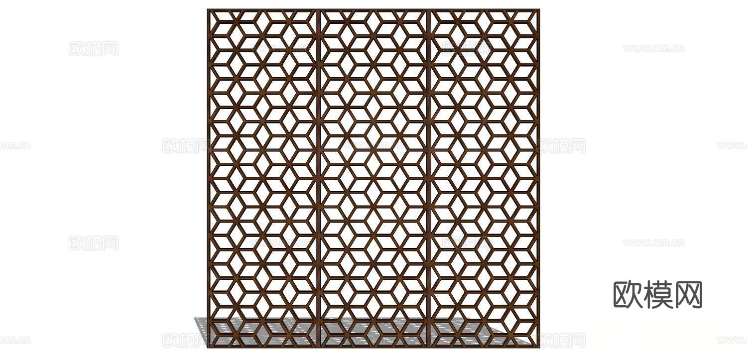 屏风，实木屏风 新中式屏风 隔断屏风su模型