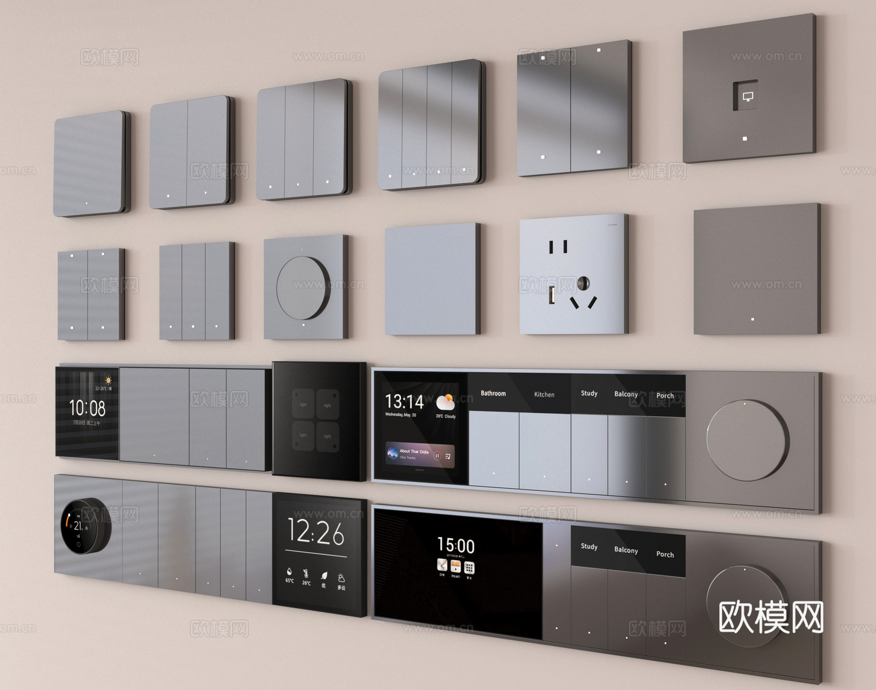 现代开关 插座组合 智能控制面板su模型