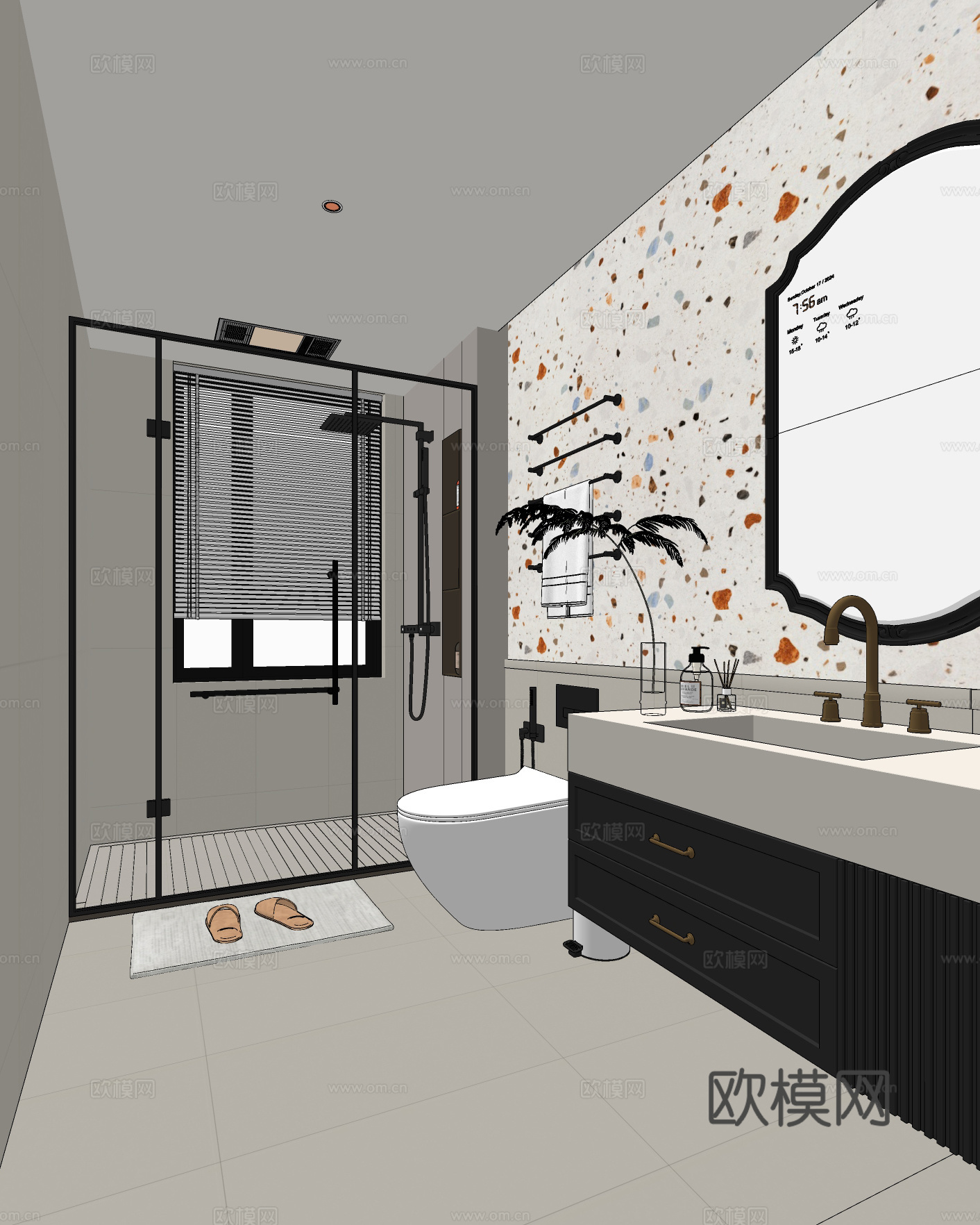 中古卫生间 马桶 花洒 洗手台 镜柜su模型