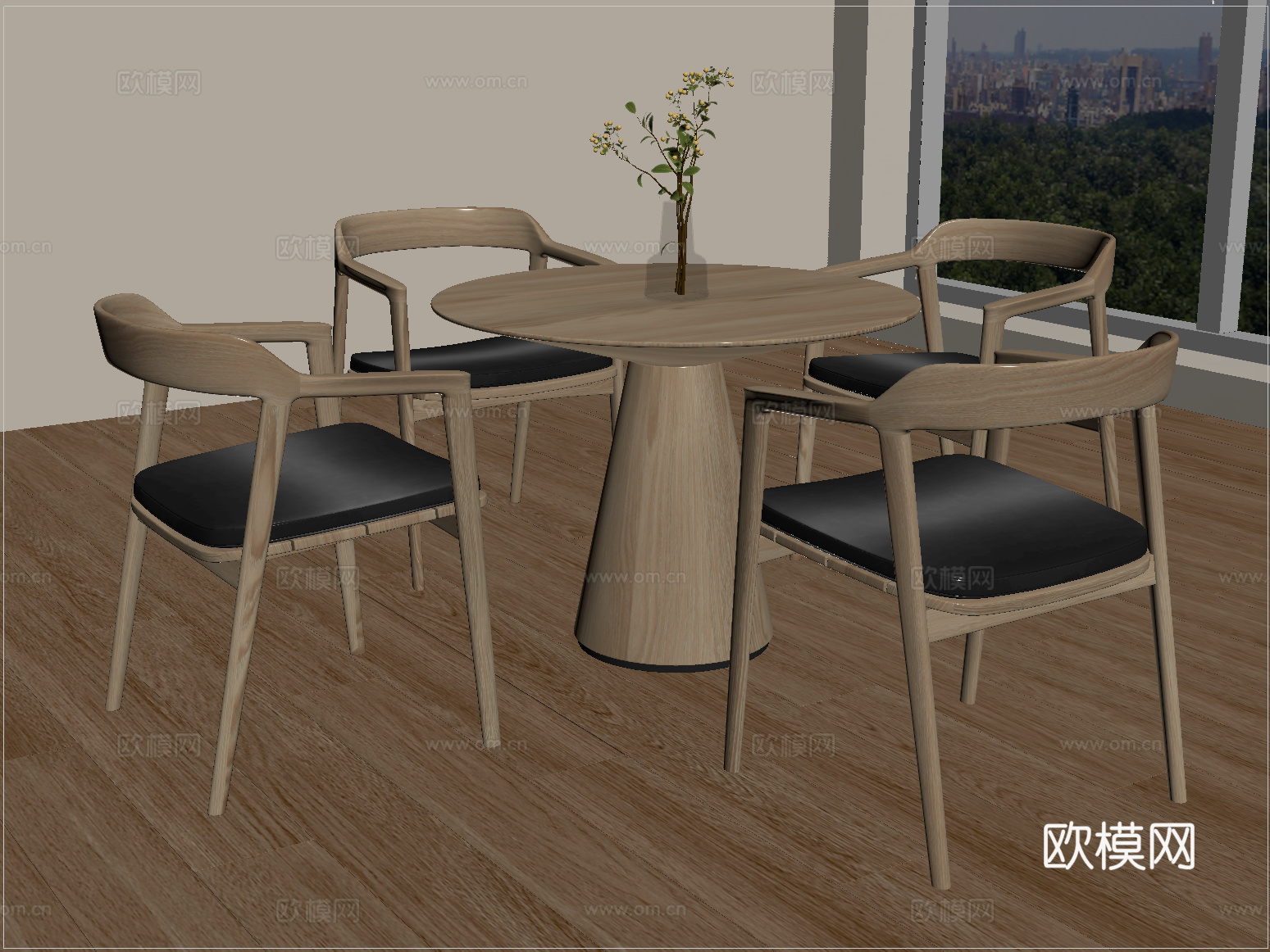现代餐桌椅 实木餐桌椅 洽谈桌椅 休闲桌椅su模型