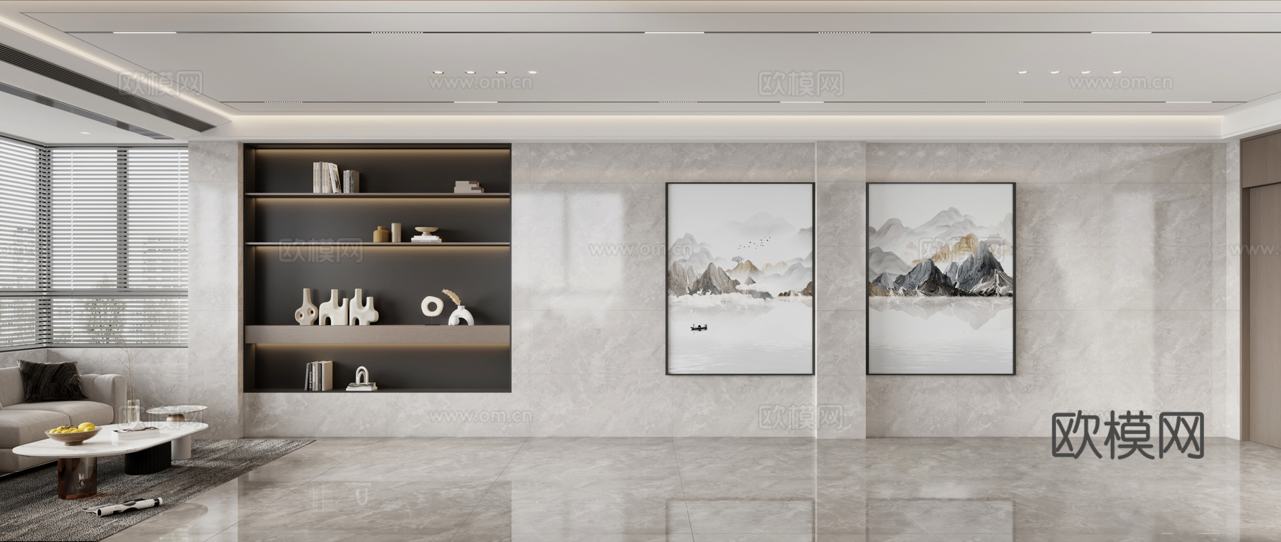 意式董事长办公室 意式总经理办公室  意式茶桌 意式办公桌3d模型下载（渲染图3）