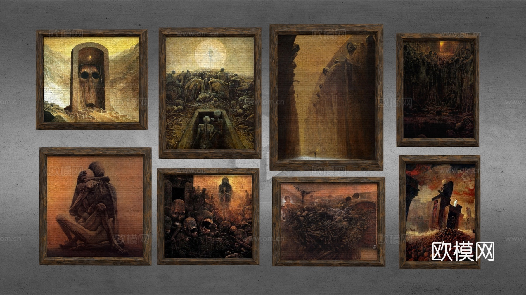 复古抽象画 恐怖画 欧式油画su模型