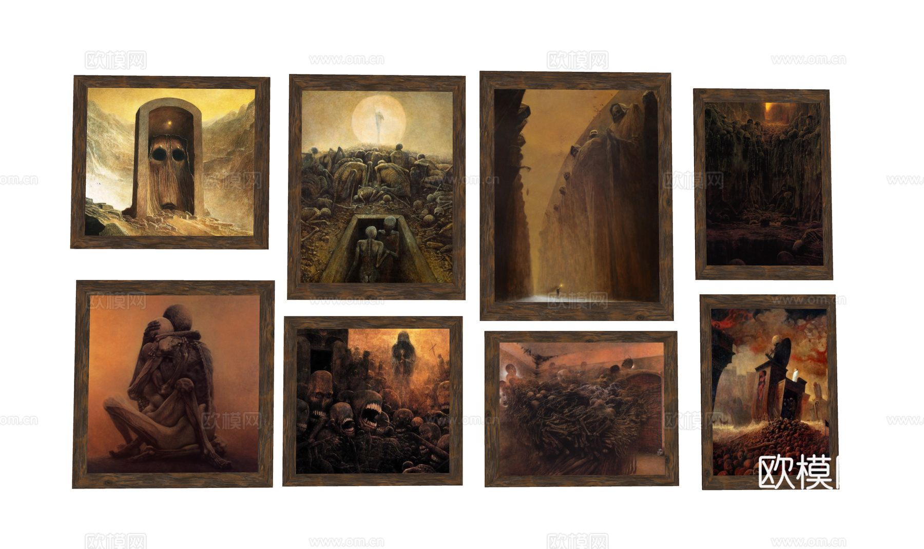 复古抽象画 恐怖画 欧式油画su模型