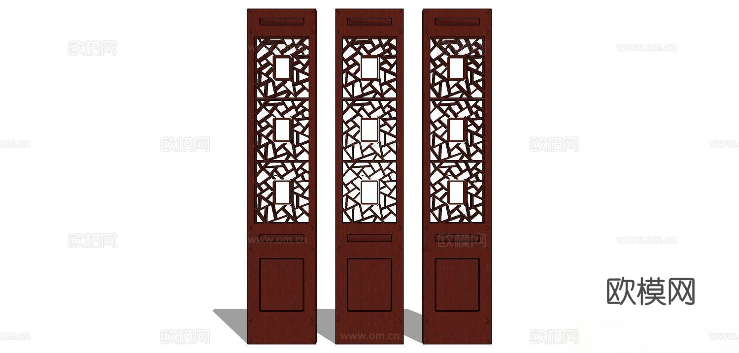 屏风，实木屏风 新中式屏风 隔断屏风su模型