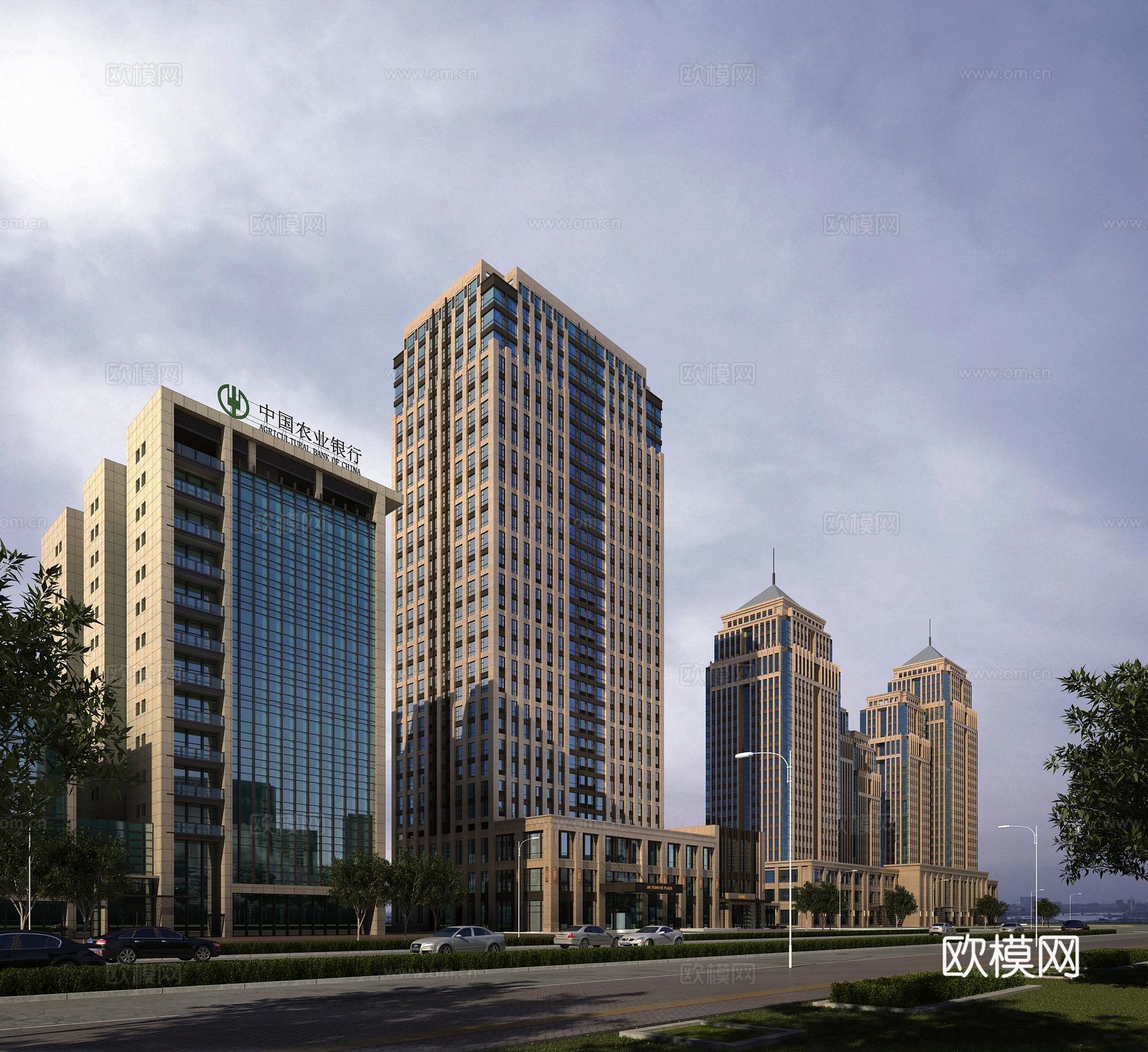 简欧现代欧式高层建筑楼 酒店办公楼 商业裙房3d模型