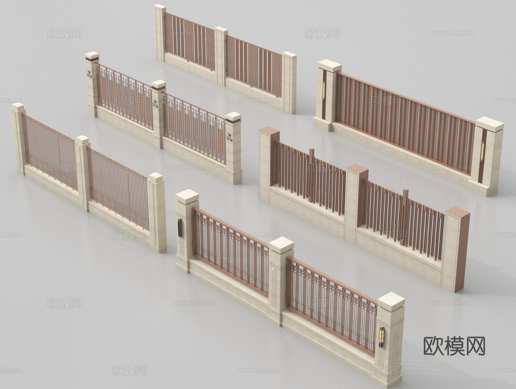 现代庭院围栏 围墙 小区围墙 庭院围墙 别墅围墙su模型