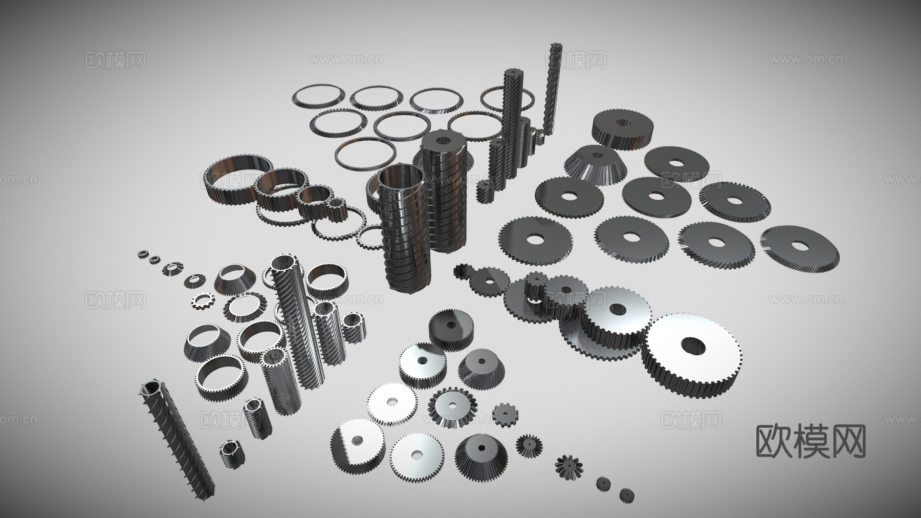 现代五金件 齿轮 金属零件 齿轮组和su模型