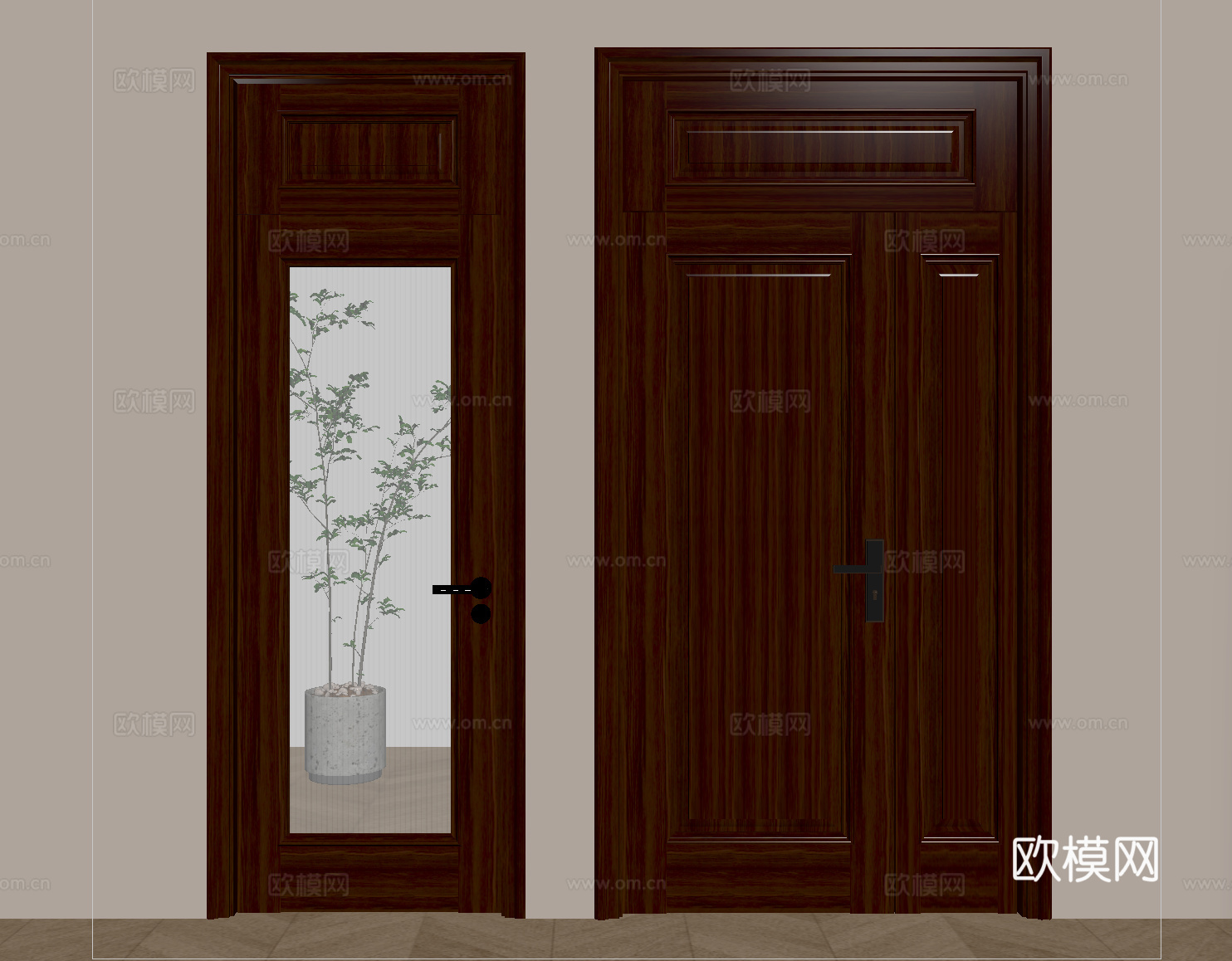 中式实木门 入户门 玻璃平开门 子母门 卧室门 厨卫门su模型