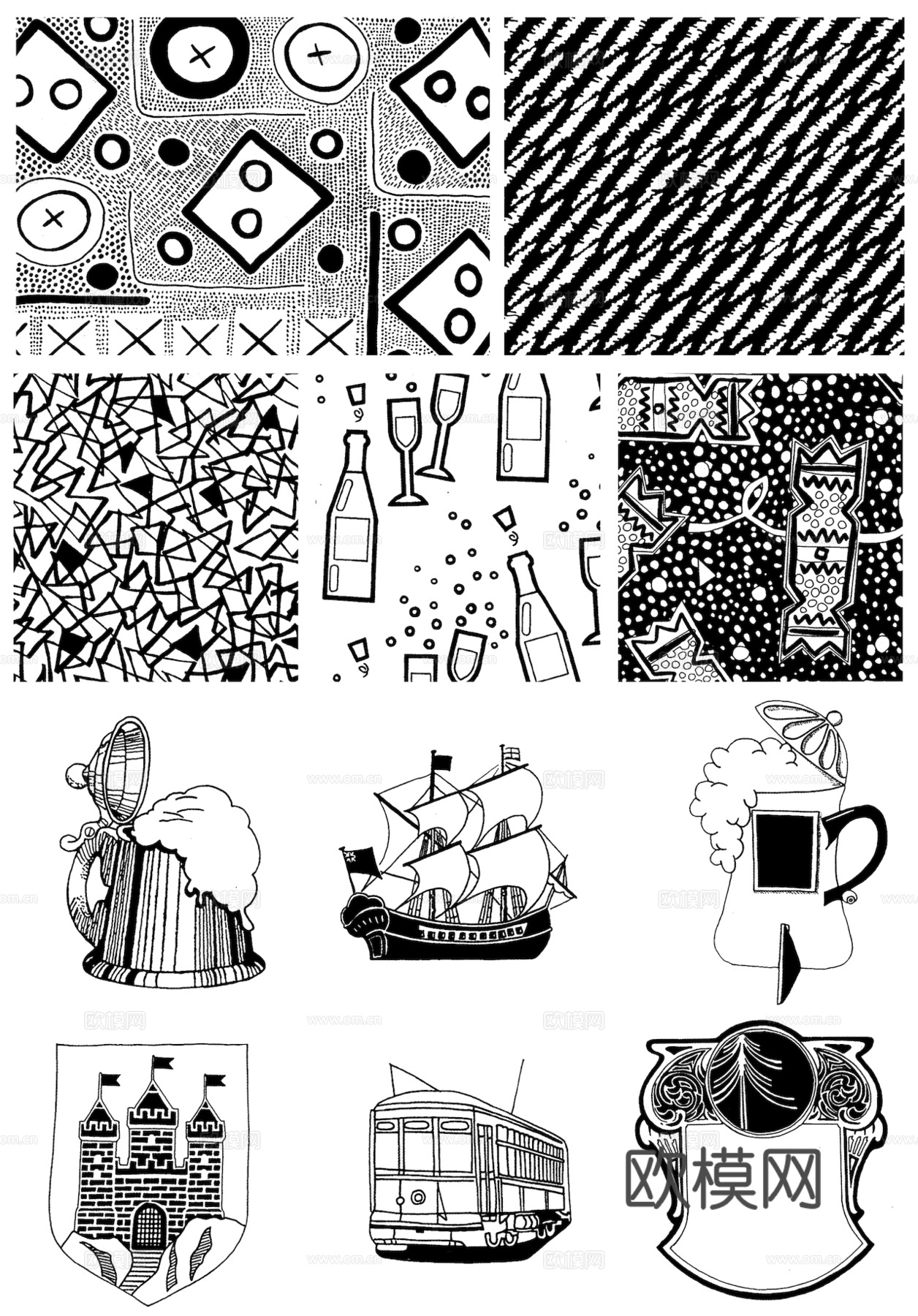 黑白凹凸 高光遮罩 通道 花纹纹理 装饰线条 纹理 墙绘图案下载