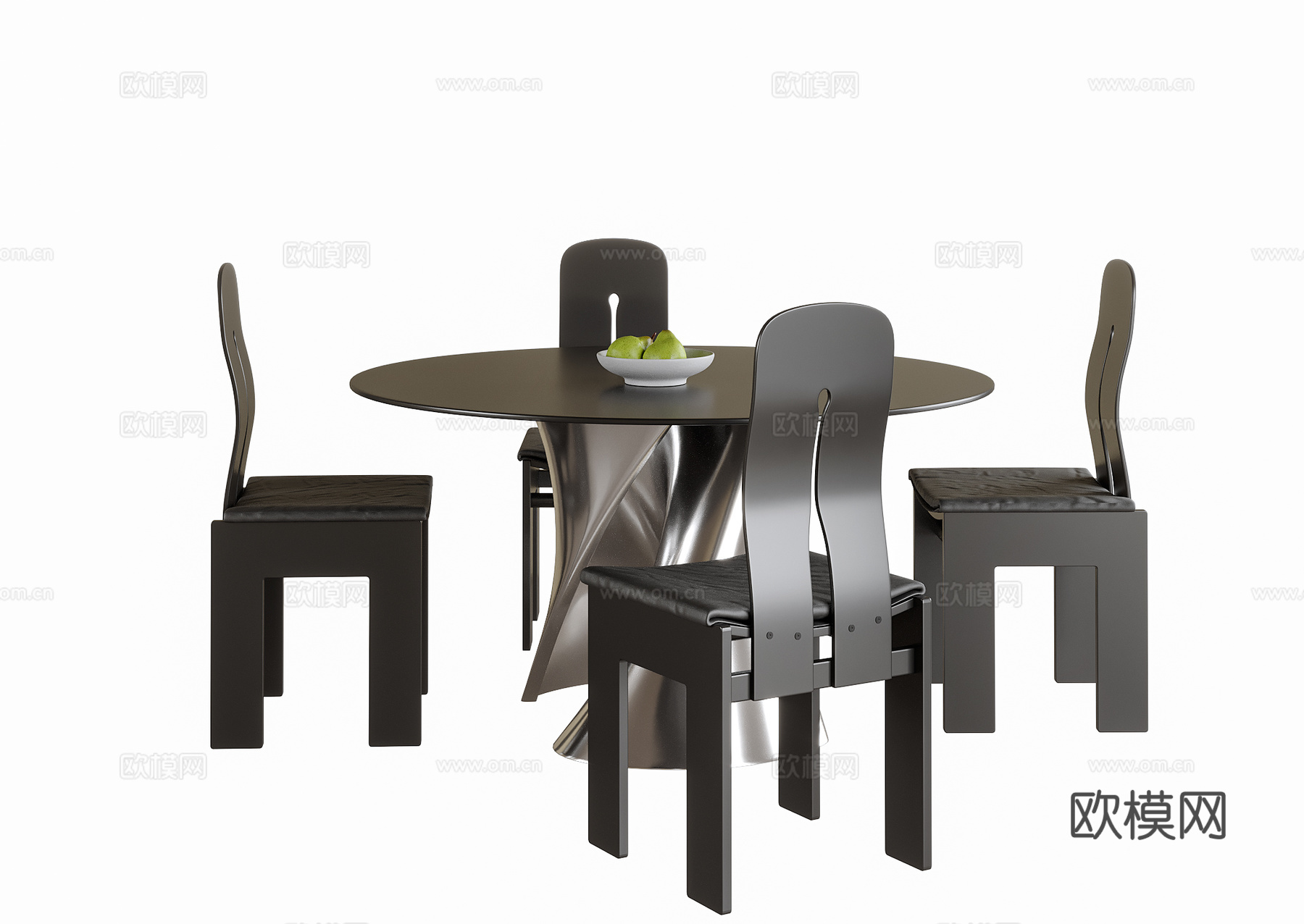 现代餐桌椅 圆形餐桌 餐椅su模型