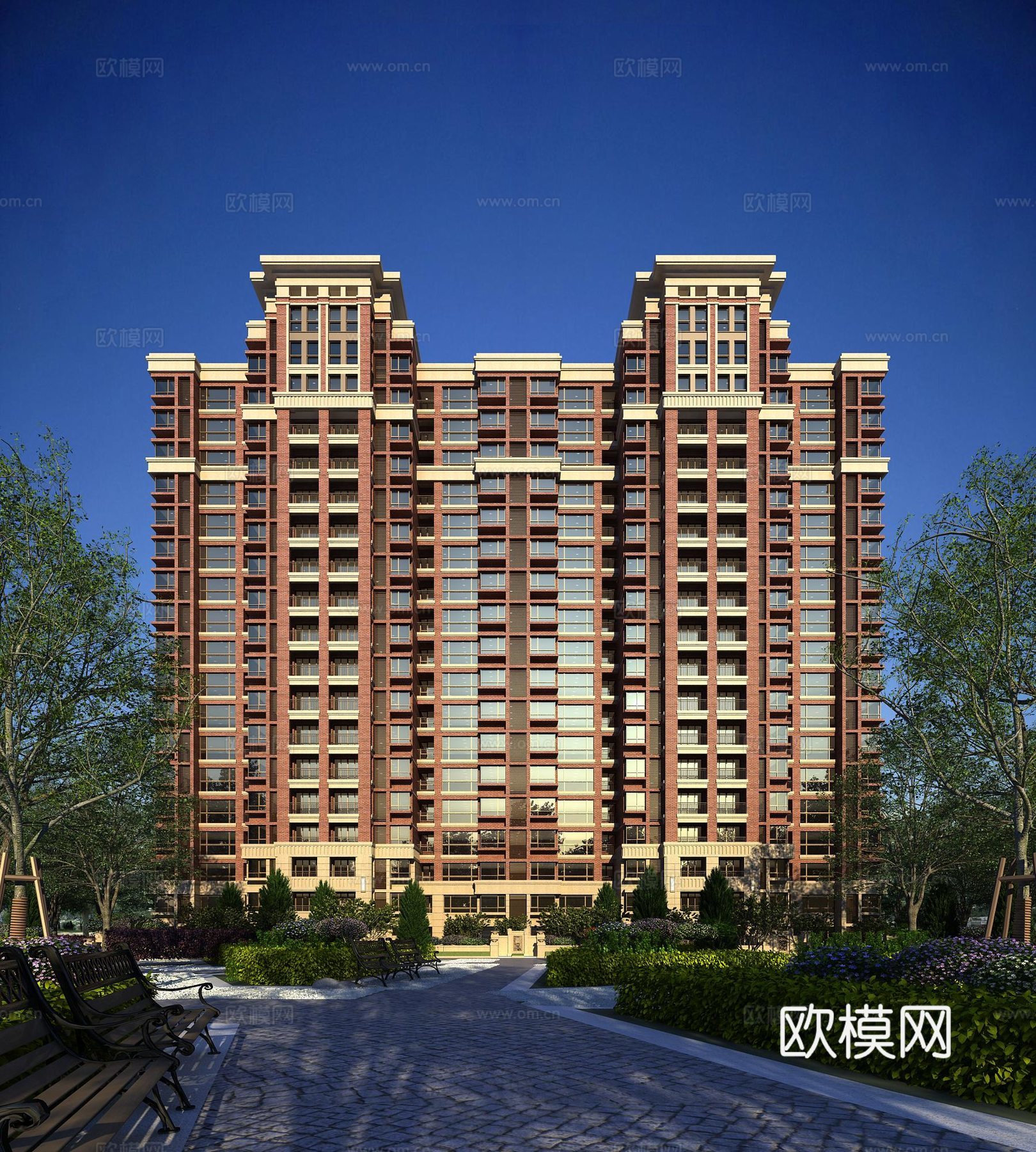 欧式古典高层住宅楼外观3d模型下载