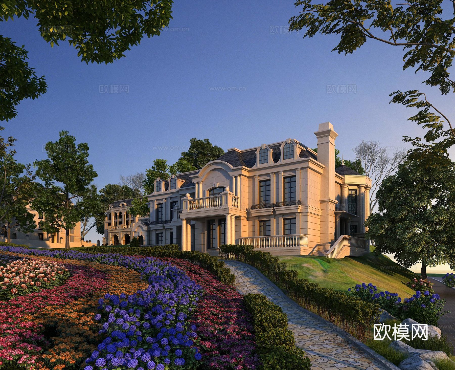 法式欧式古典法式独栋别墅3d模型下载