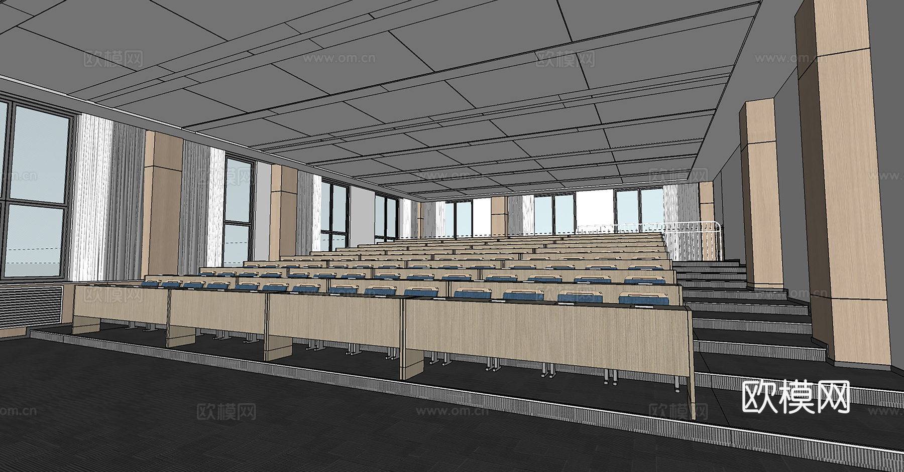 现代教室_阶梯教室_多媒体教室_报告厅_学校教室_教室桌椅su模型