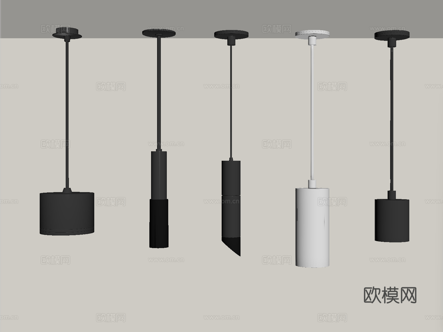 现代轻奢吊灯 金属筒灯射灯su模型