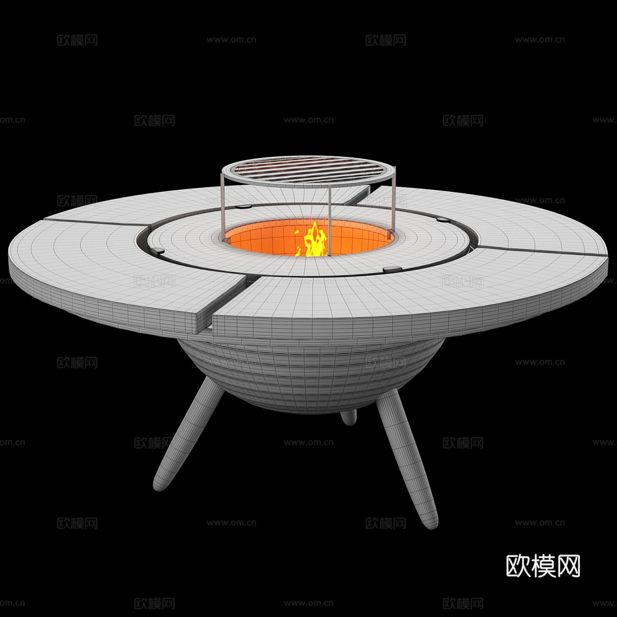 现代 AHOS 不锈钢木质烤架桌支架3d模型下载（渲染图5）